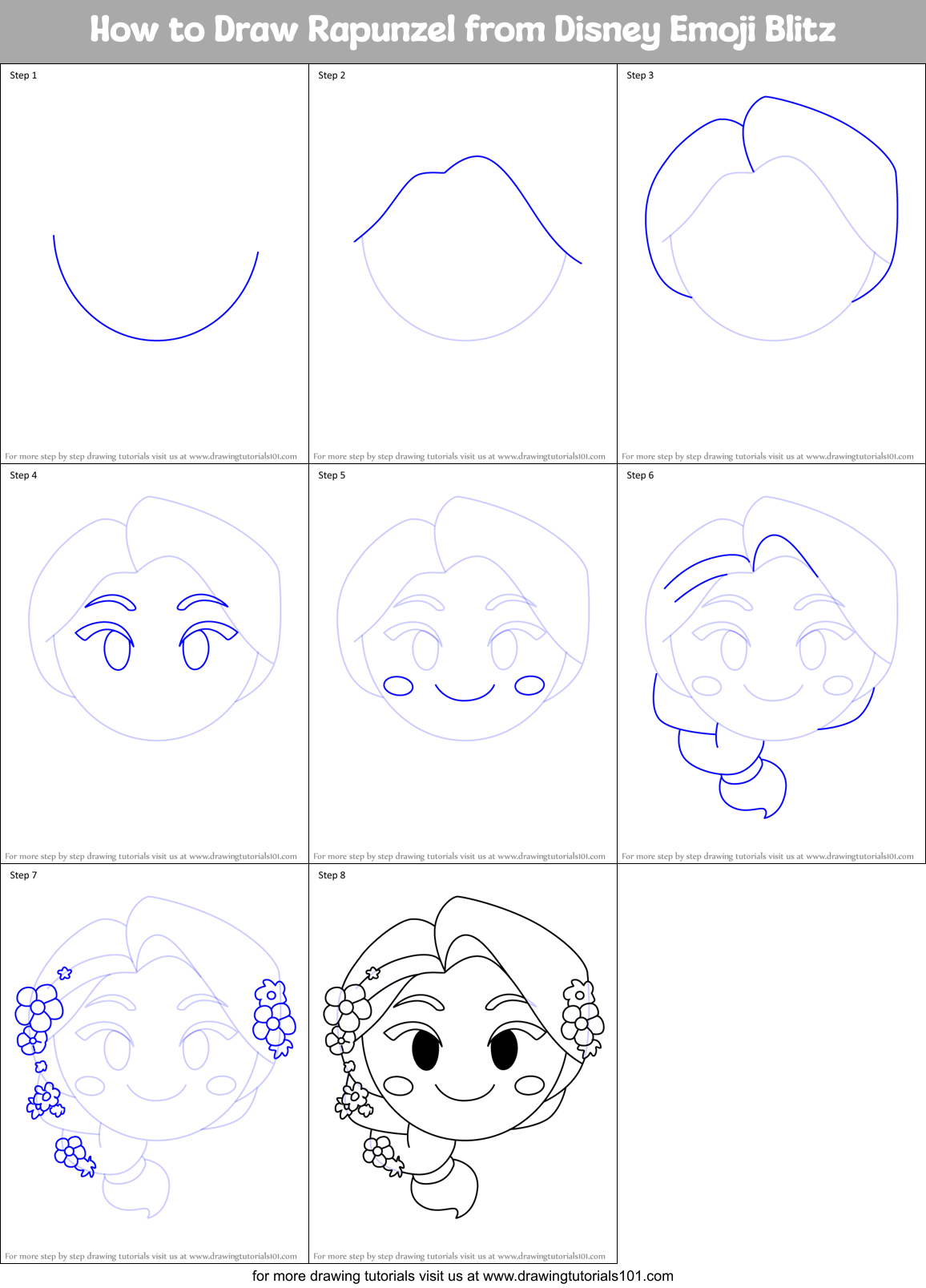 How to Draw Rapunzel from Disney Emoji Blitz Printable Step by Step