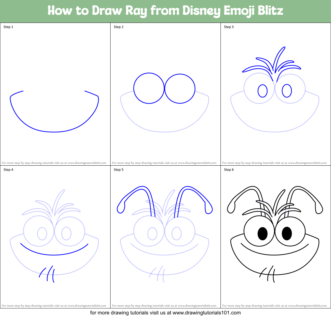How to Draw Ray from Disney Emoji Blitz Printable Step by Step
