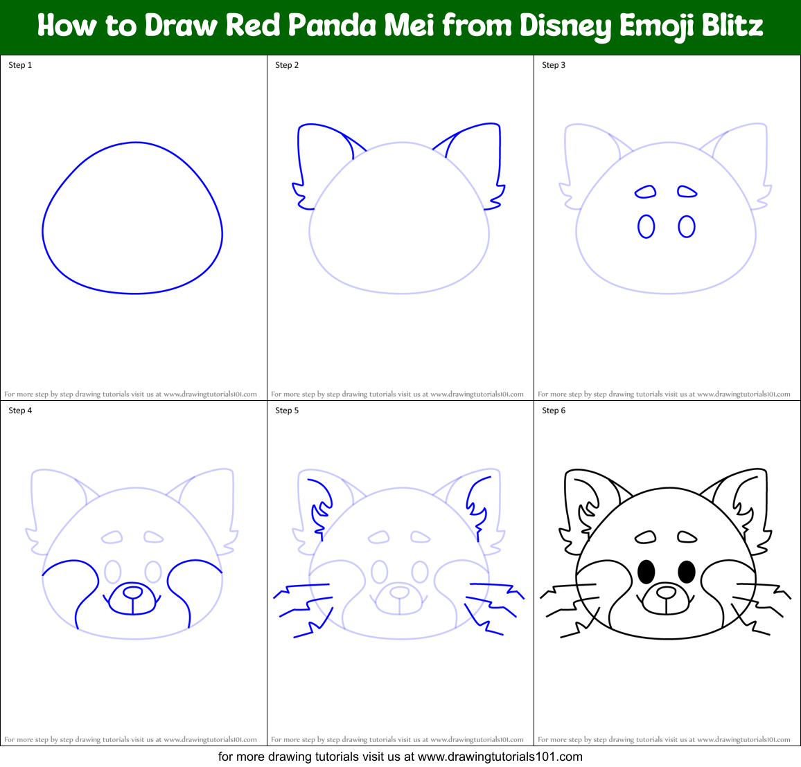 How to Draw Red Panda Mei from Disney Emoji Blitz Printable Step by Step