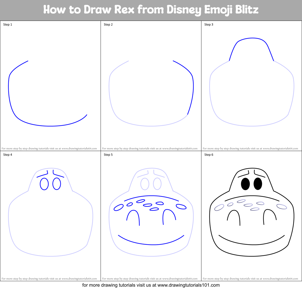 How to Draw Rex from Disney Emoji Blitz Printable Step by Step