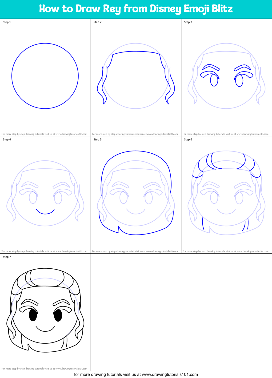 How to Draw Rey from Disney Emoji Blitz Printable Step by Step
