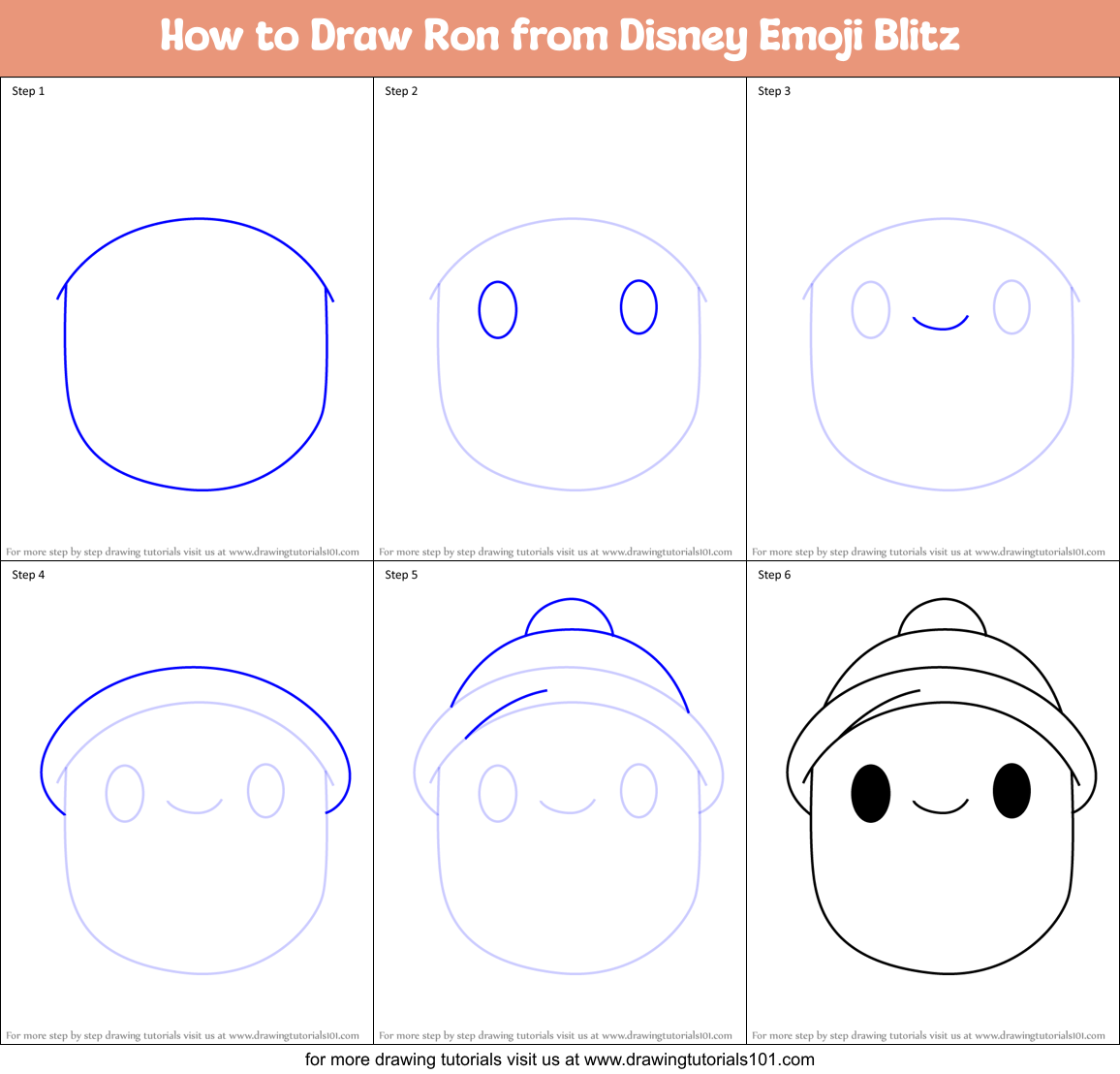 How to Draw Ron from Disney Emoji Blitz Printable Step by Step