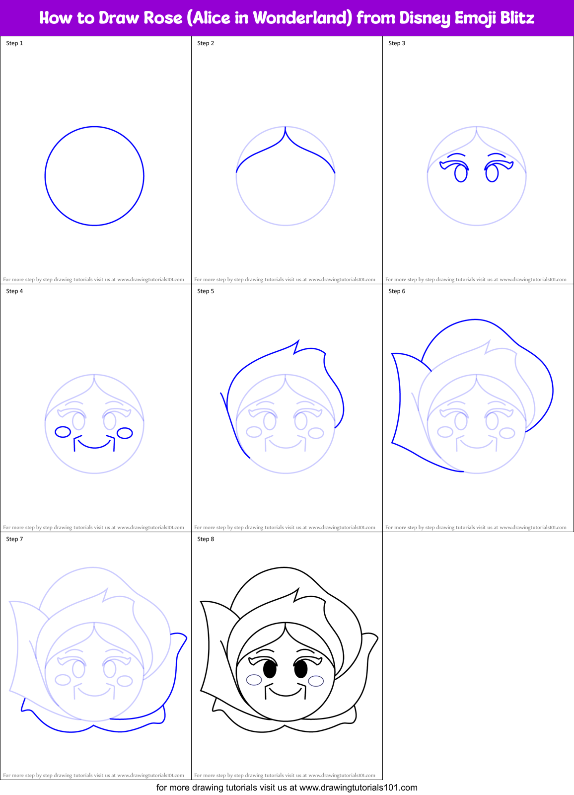 How to Draw Rose (Alice in Wonderland) from Disney Emoji Blitz Printable Step by Step