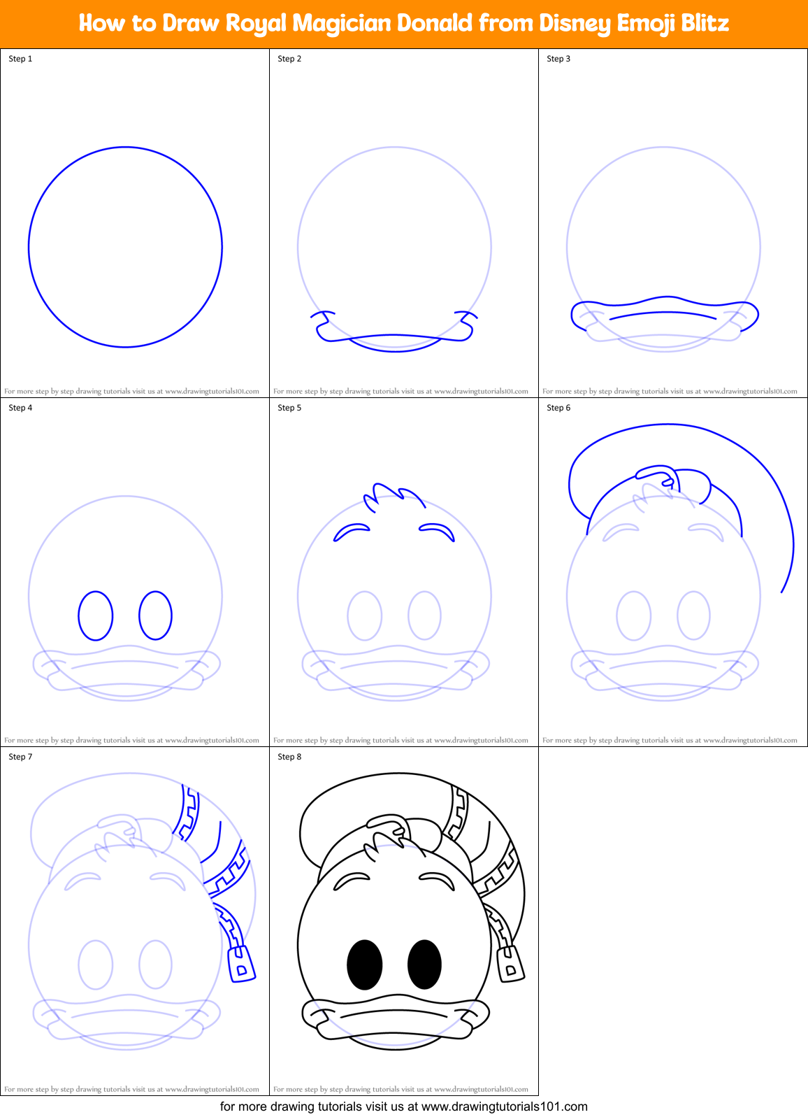 How to Draw Royal Magician Donald from Disney Emoji Blitz Printable Step by Step