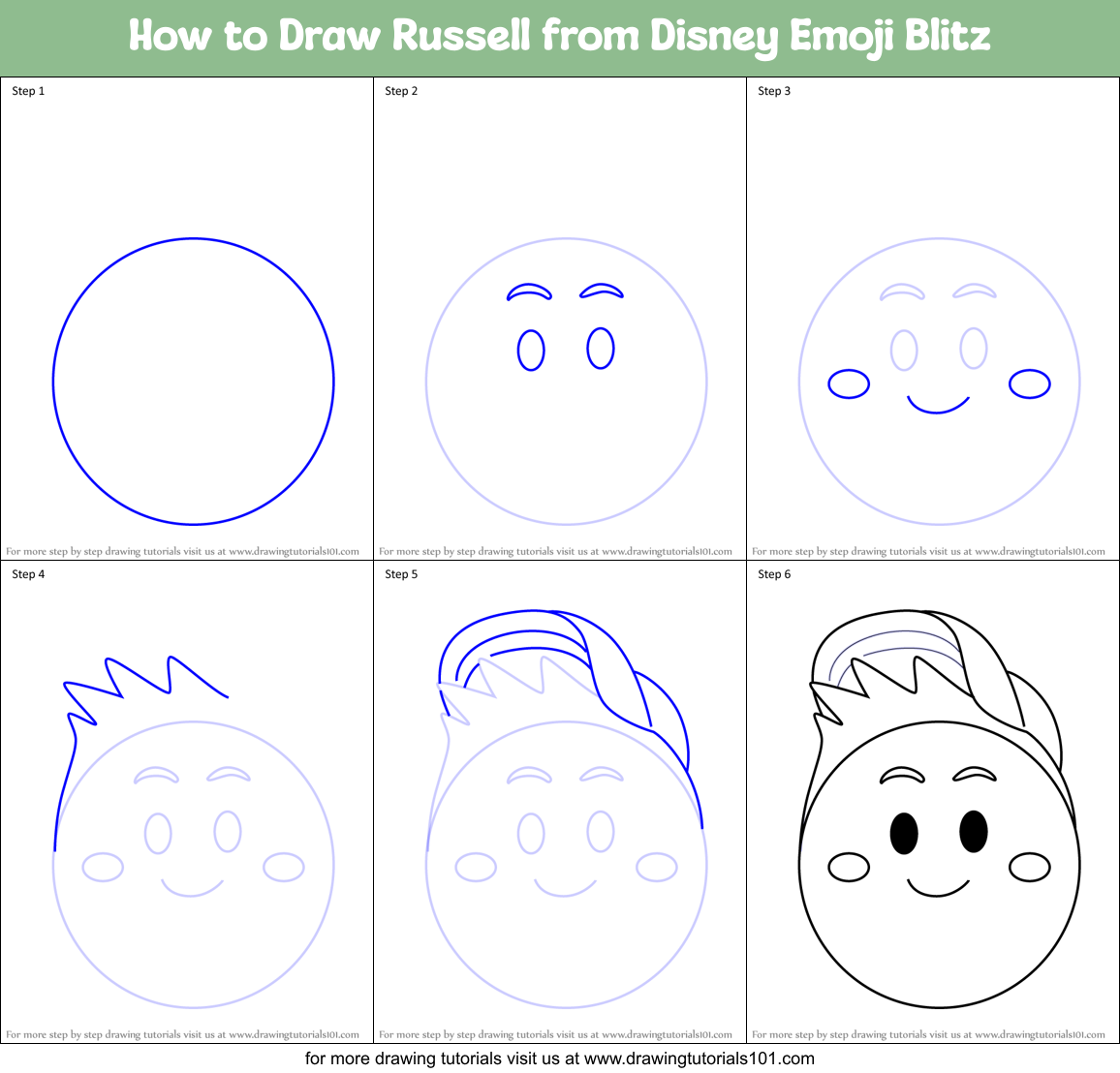 How to Draw Russell from Disney Emoji Blitz Printable Step by Step