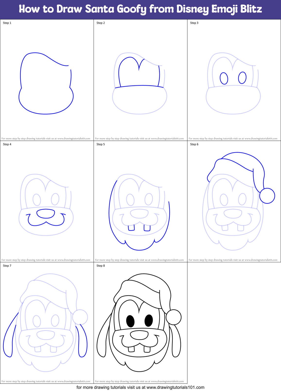 How to Draw Santa Goofy from Disney Emoji Blitz Printable Step by Step