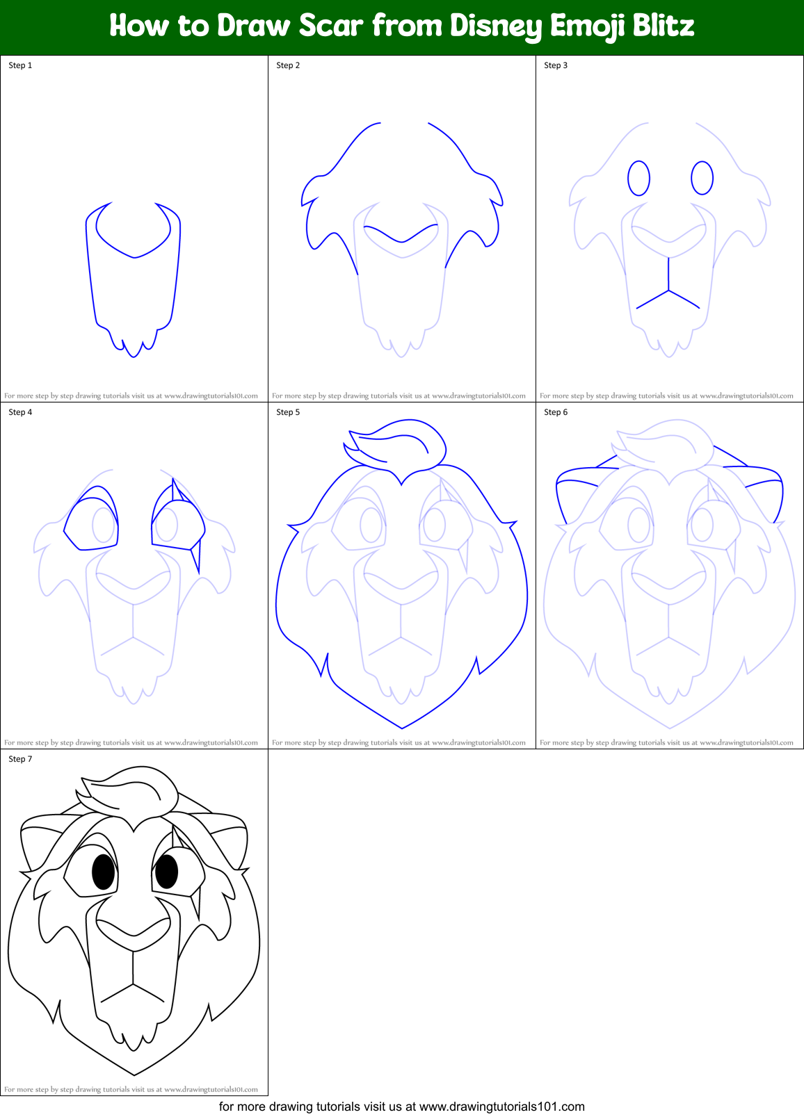 How to Draw Scar from Disney Emoji Blitz Printable Step by Step
