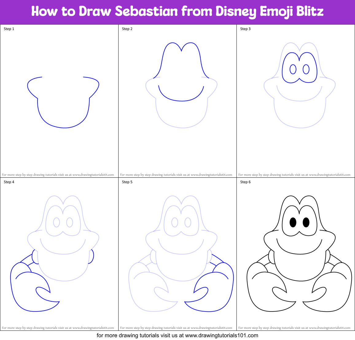 How to Draw Sebastian from Disney Emoji Blitz Printable Step by Step