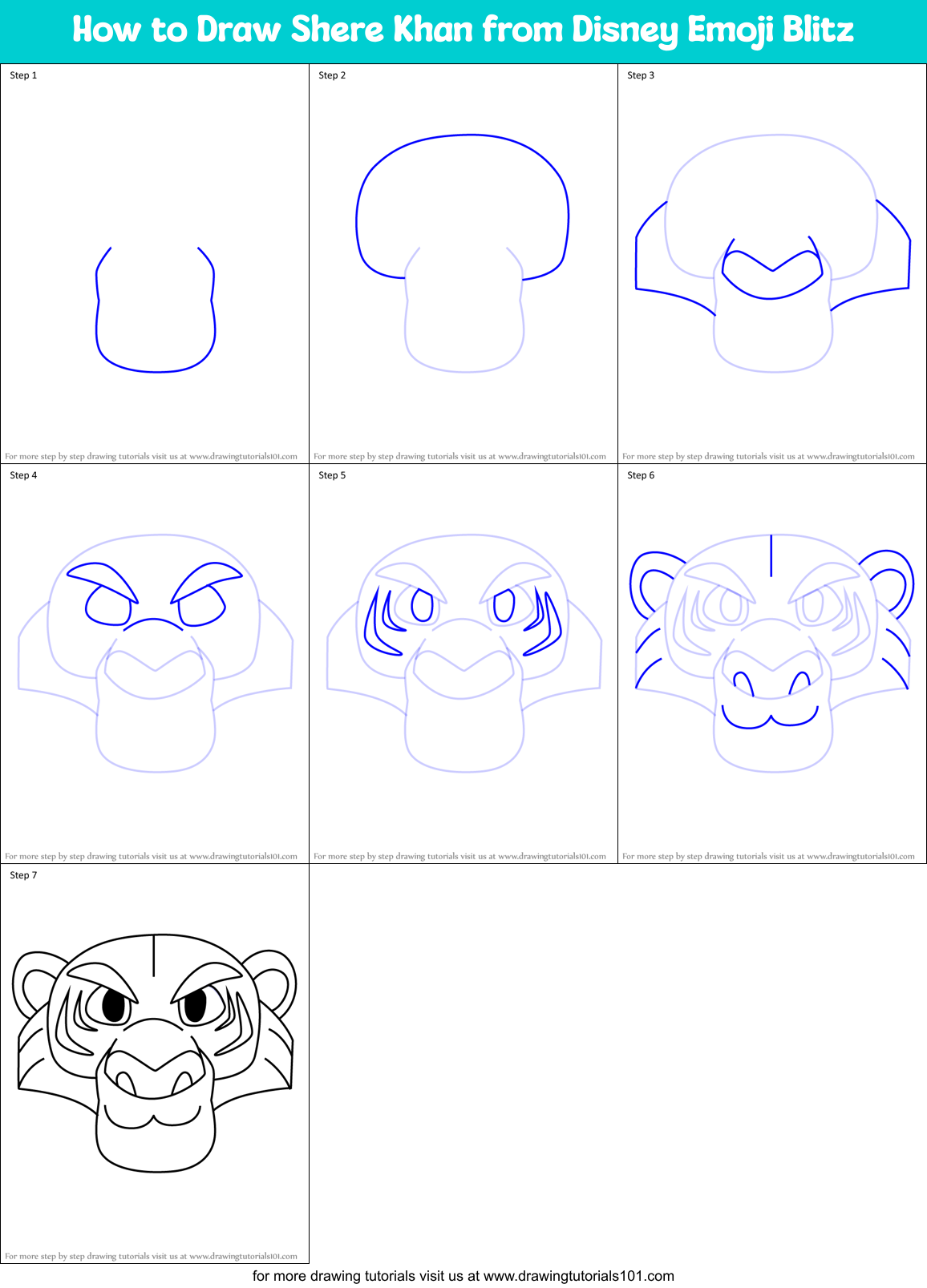 How to Draw Shere Khan from Disney Emoji Blitz Printable Step by Step