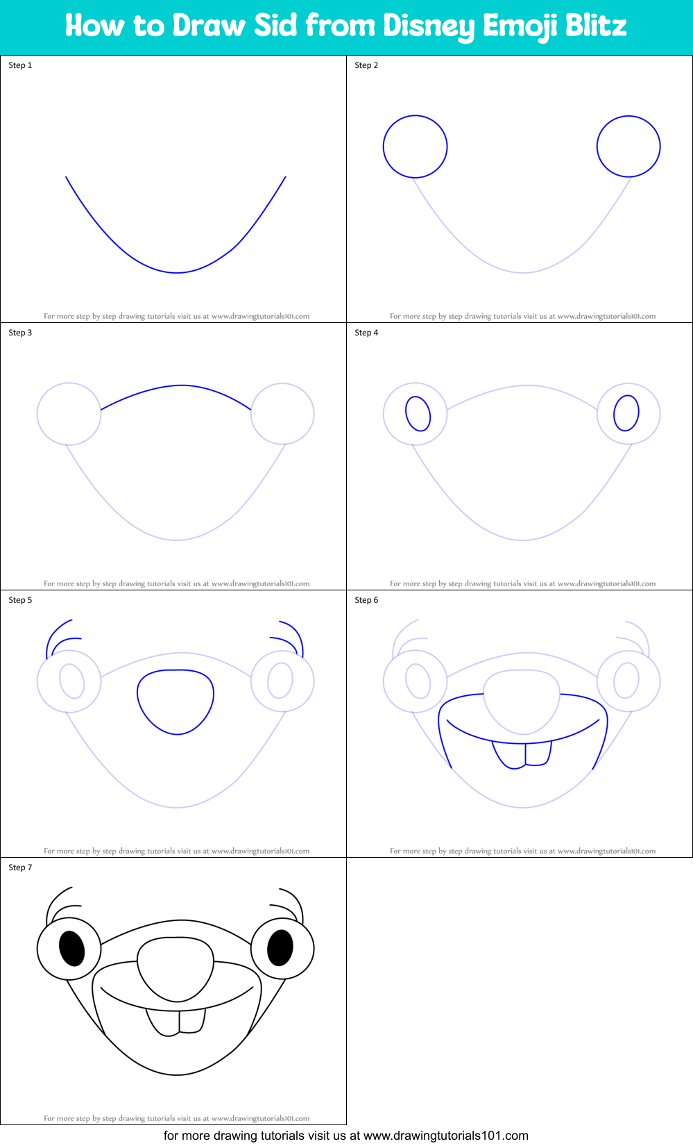 How to Draw Sid from Disney Emoji Blitz Printable Step by Step