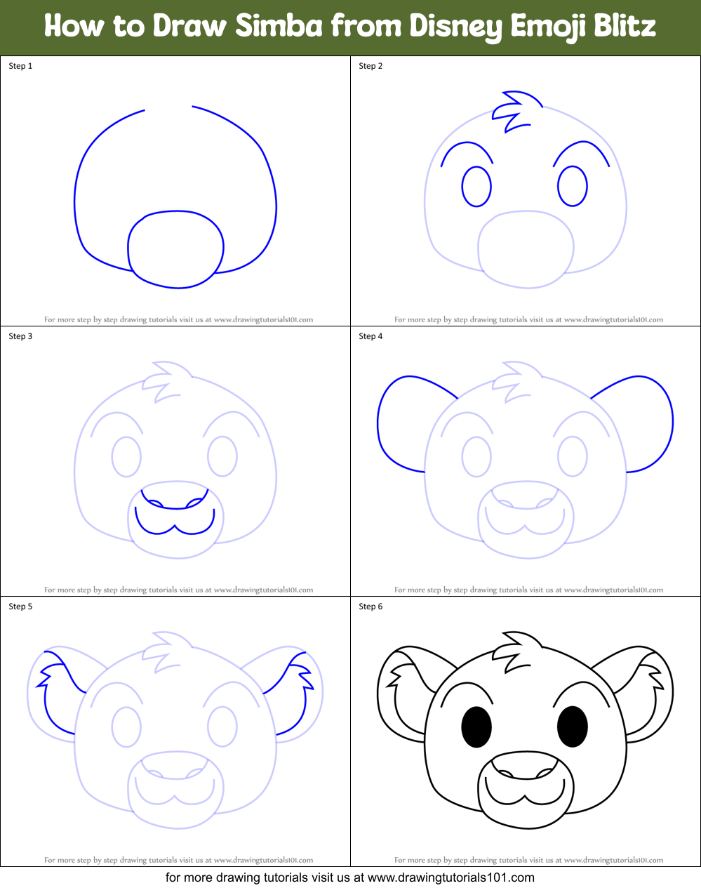 How to Draw Simba from Disney Emoji Blitz Printable Step by Step