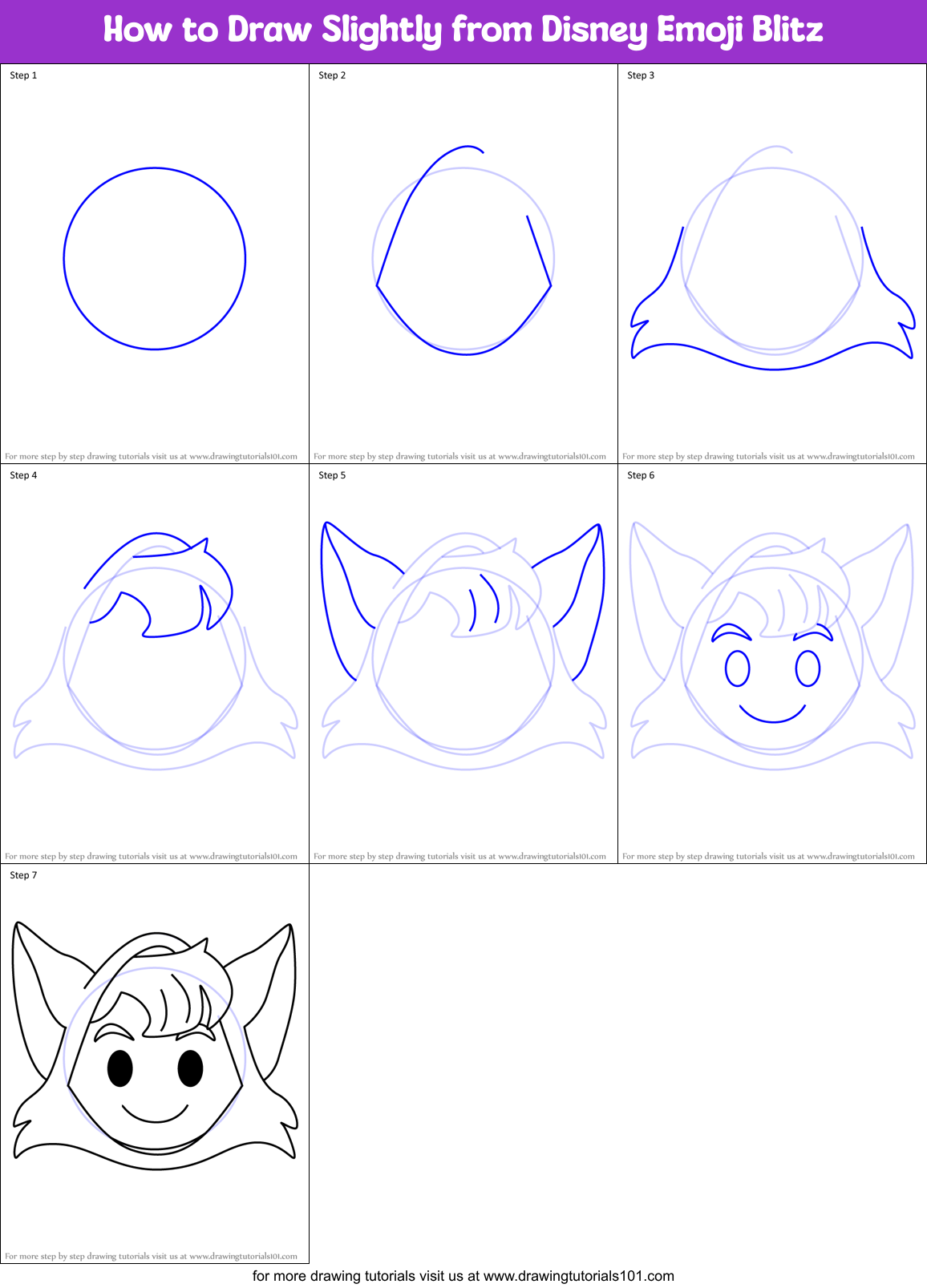 How to Draw Slightly from Disney Emoji Blitz Printable Step by Step