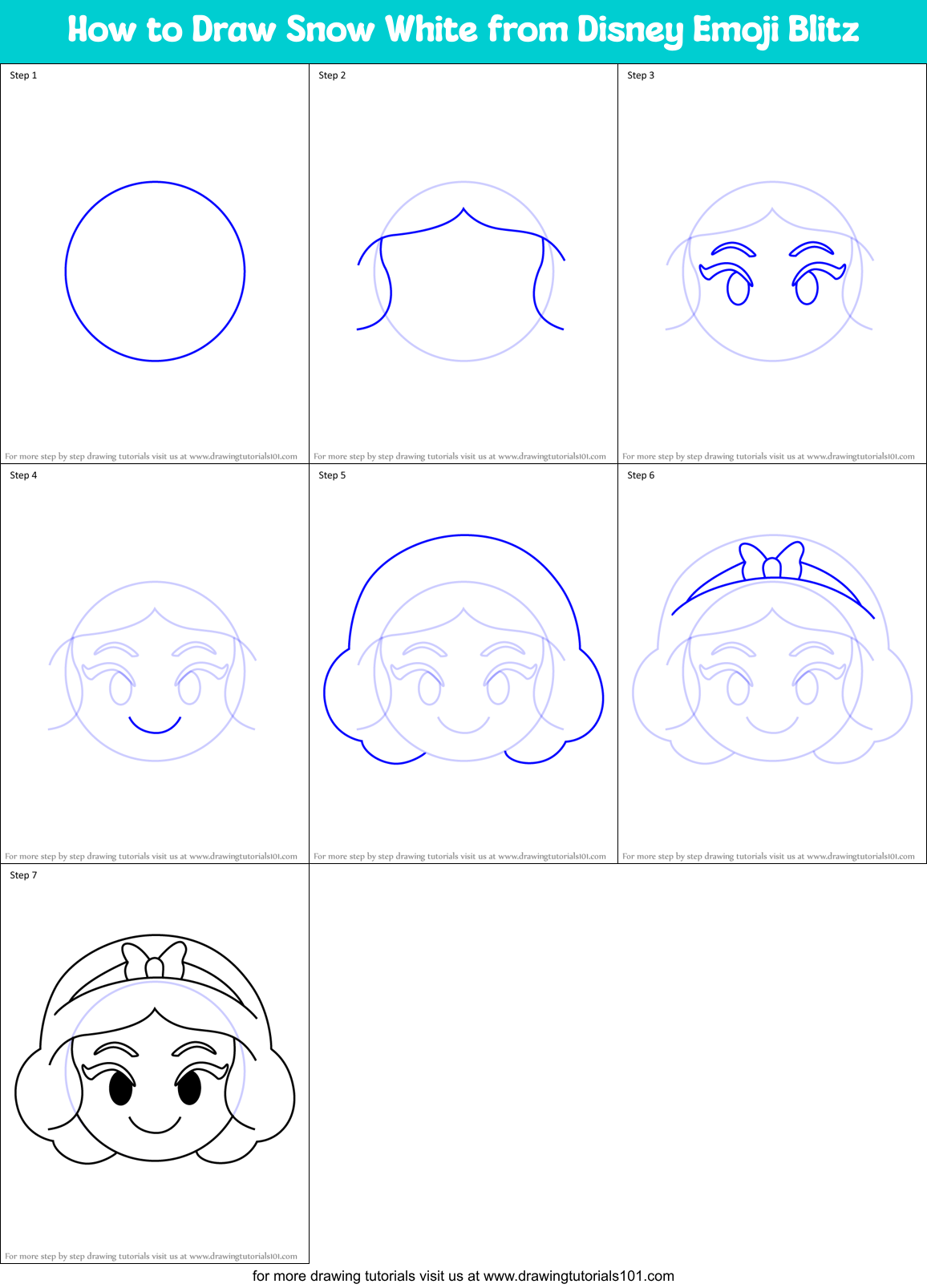 How to Draw Snow White from Disney Emoji Blitz Printable Step by Step