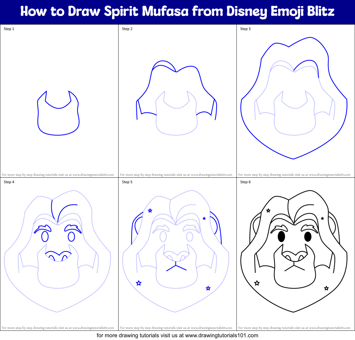How to Draw Spirit Mufasa from Disney Emoji Blitz Printable Step by Step