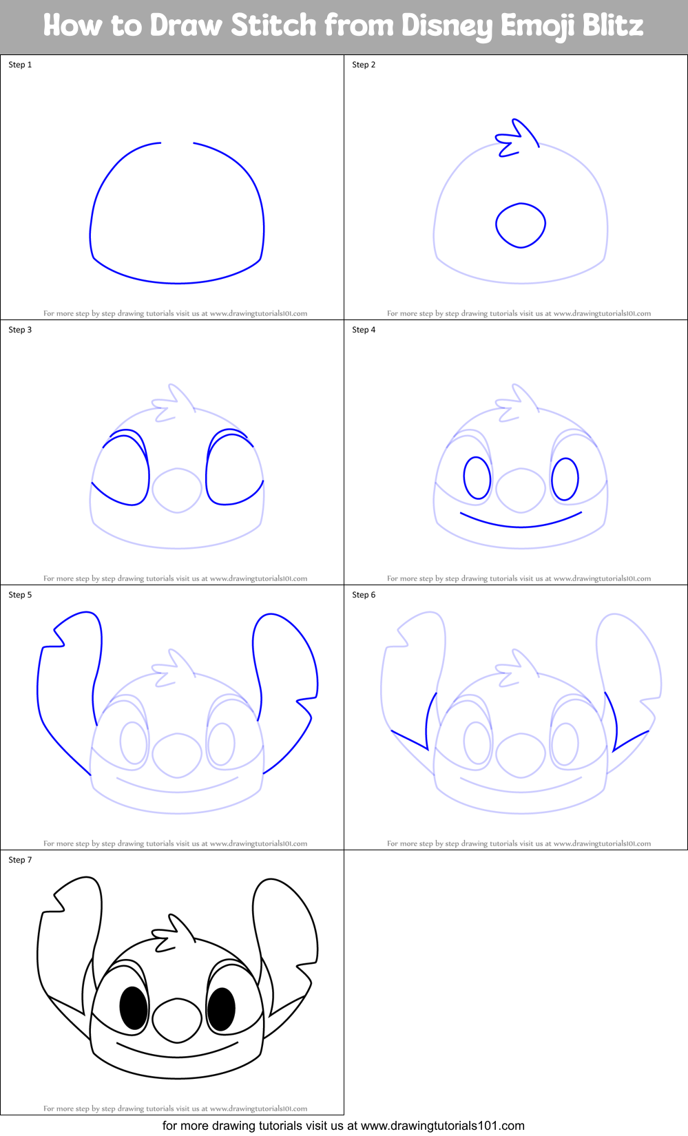 How to Draw Stitch from Disney Emoji Blitz Printable Step by Step