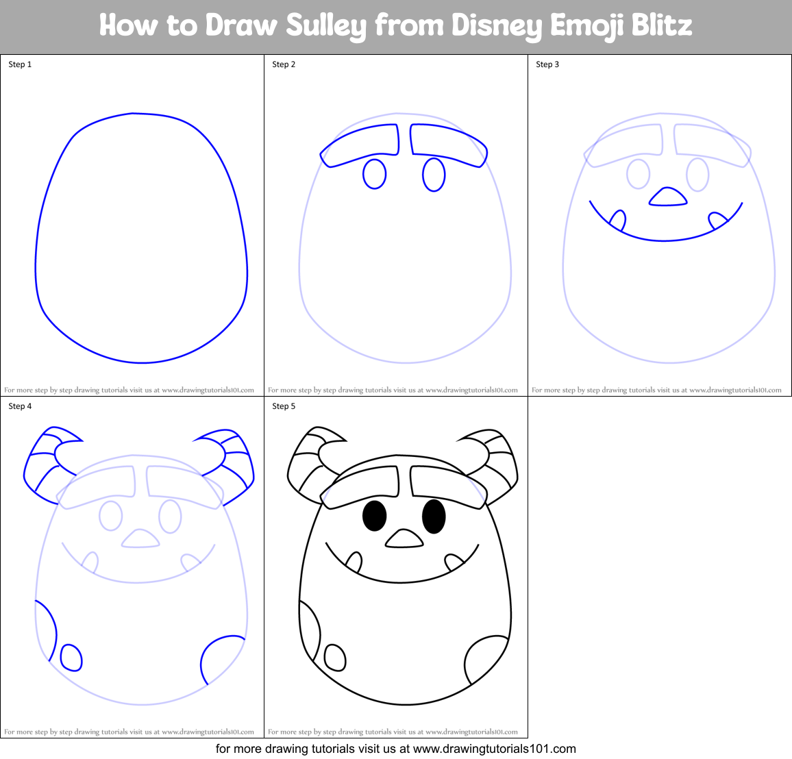 How to Draw Sulley from Disney Emoji Blitz Printable Step by Step