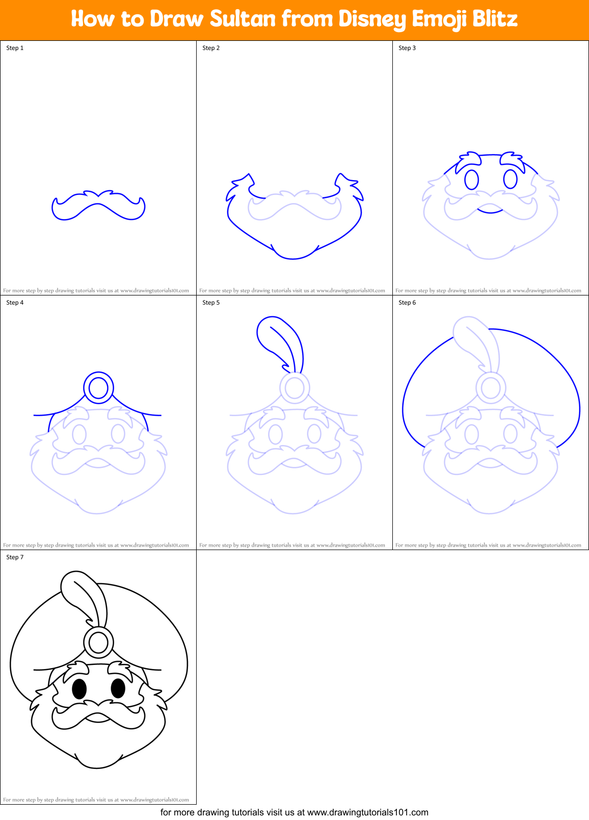 How to Draw Sultan from Disney Emoji Blitz Printable Step by Step