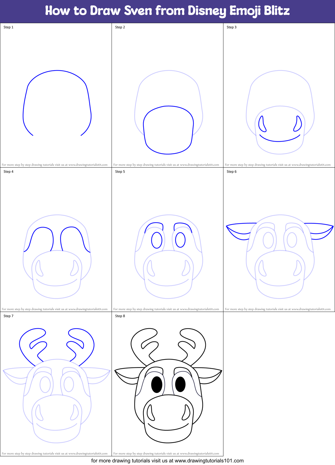 How to Draw Sven from Disney Emoji Blitz Printable Step by Step