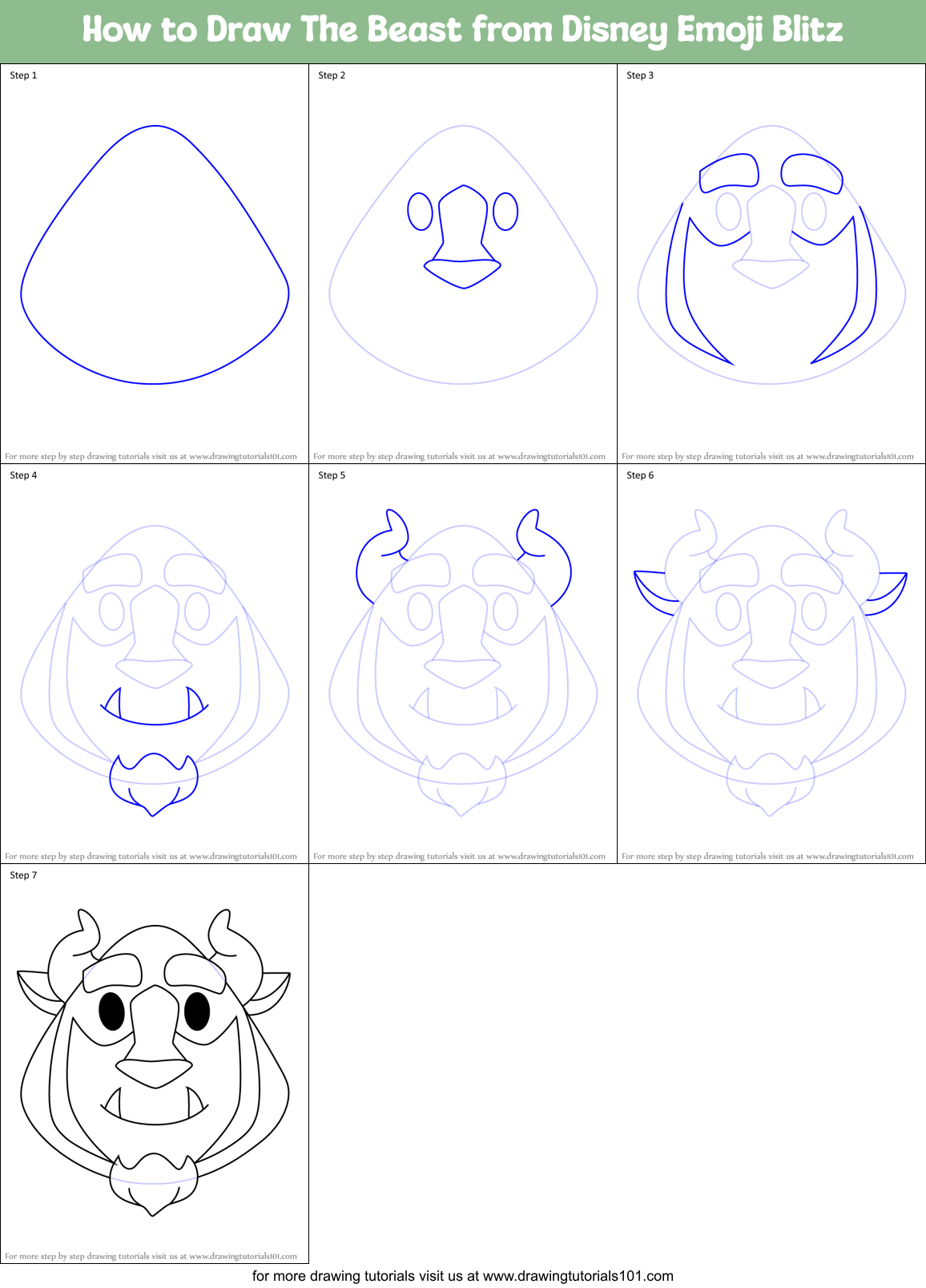 How to Draw The Beast from Disney Emoji Blitz Printable Step by Step