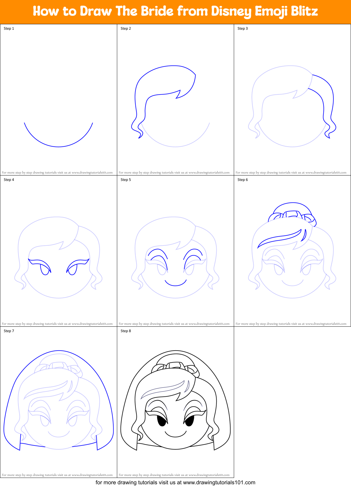 How to Draw The Bride from Disney Emoji Blitz Printable Step by Step
