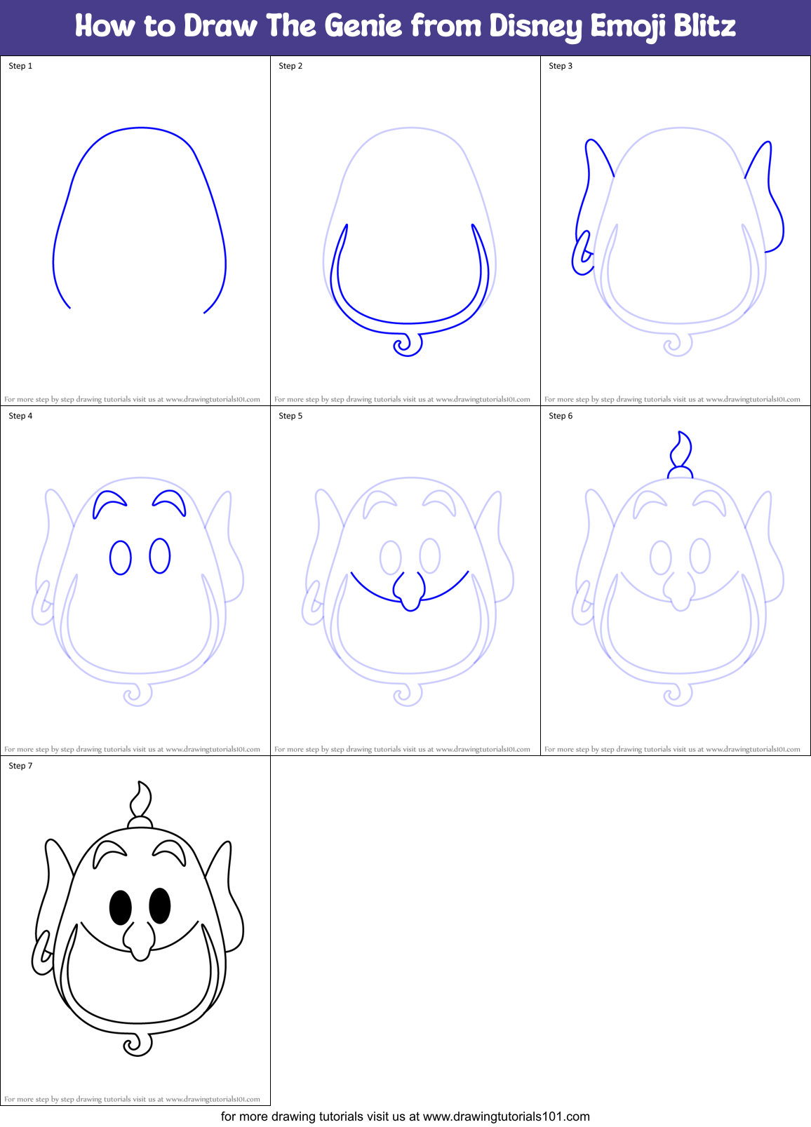 How to Draw The Genie from Disney Emoji Blitz Printable Step by Step