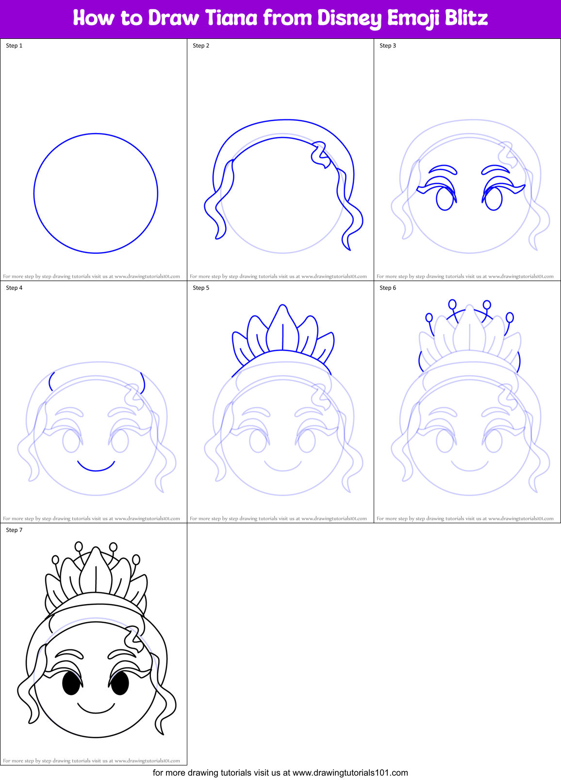 How to Draw Tiana from Disney Emoji Blitz Printable Step by Step