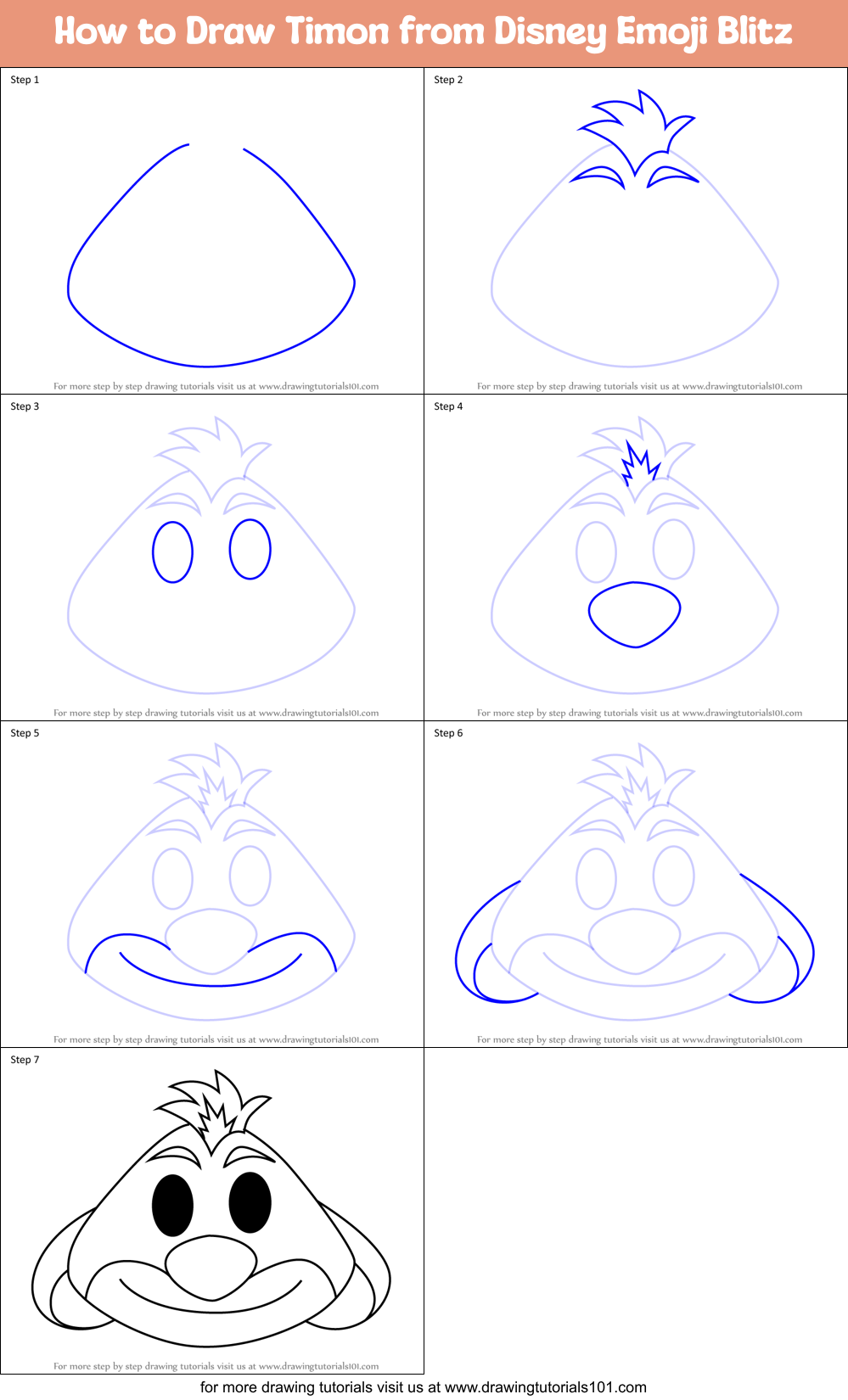 How to Draw Timon from Disney Emoji Blitz Printable Step by Step