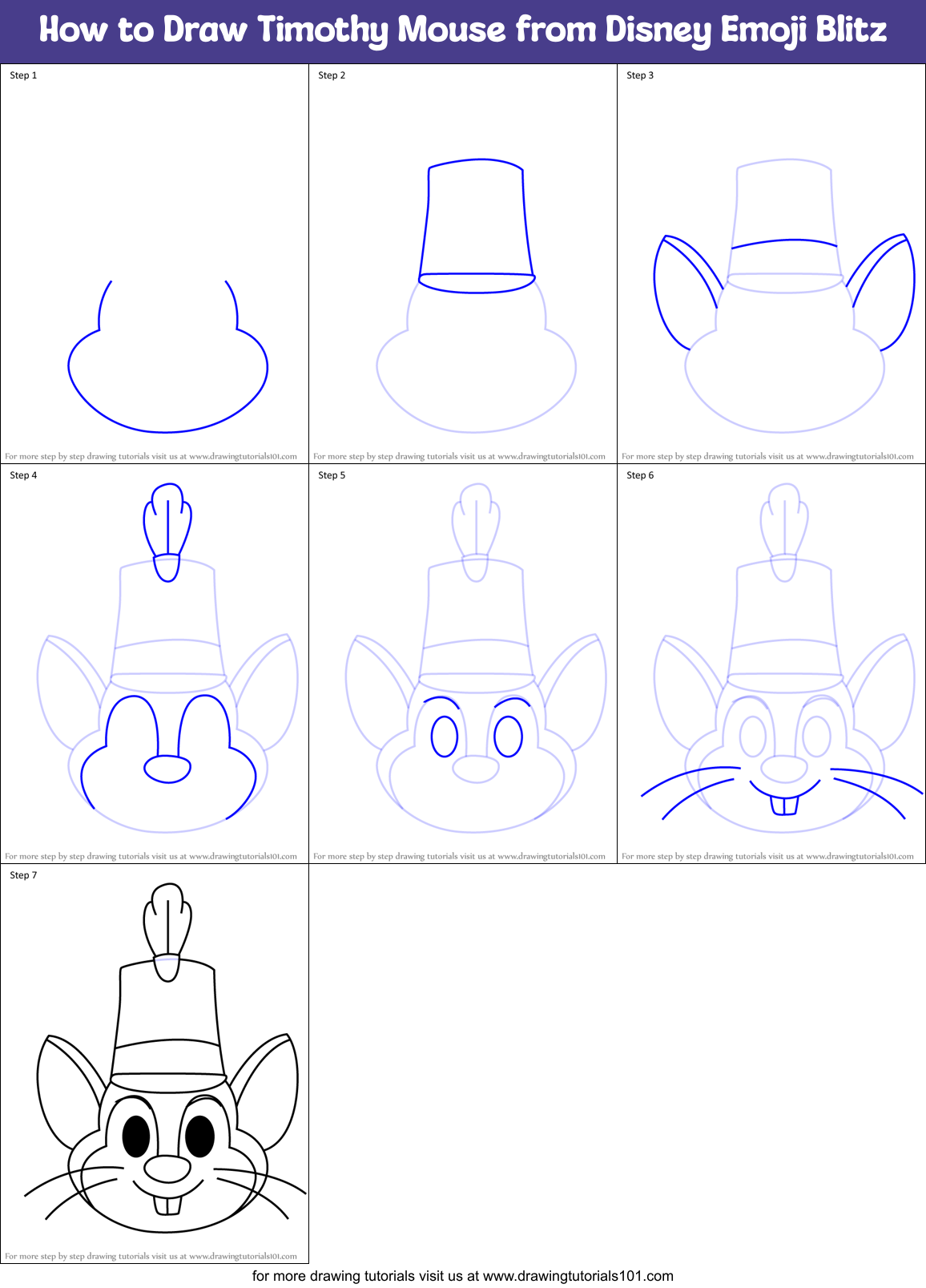 How to Draw Timothy Mouse from Disney Emoji Blitz Printable Step by Step