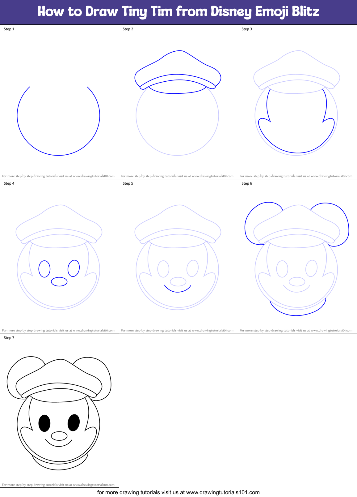 How to Draw Tiny Tim from Disney Emoji Blitz Printable Step by Step