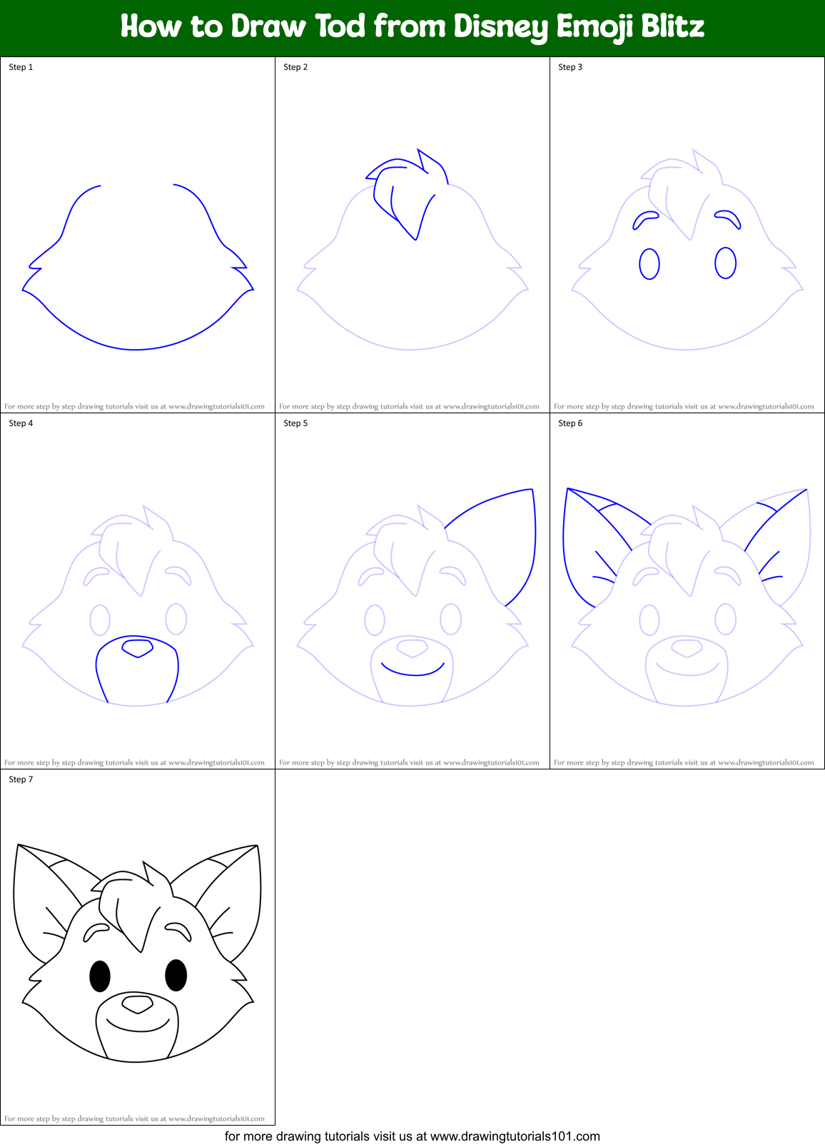 How to Draw Tod from Disney Emoji Blitz Printable Step by Step