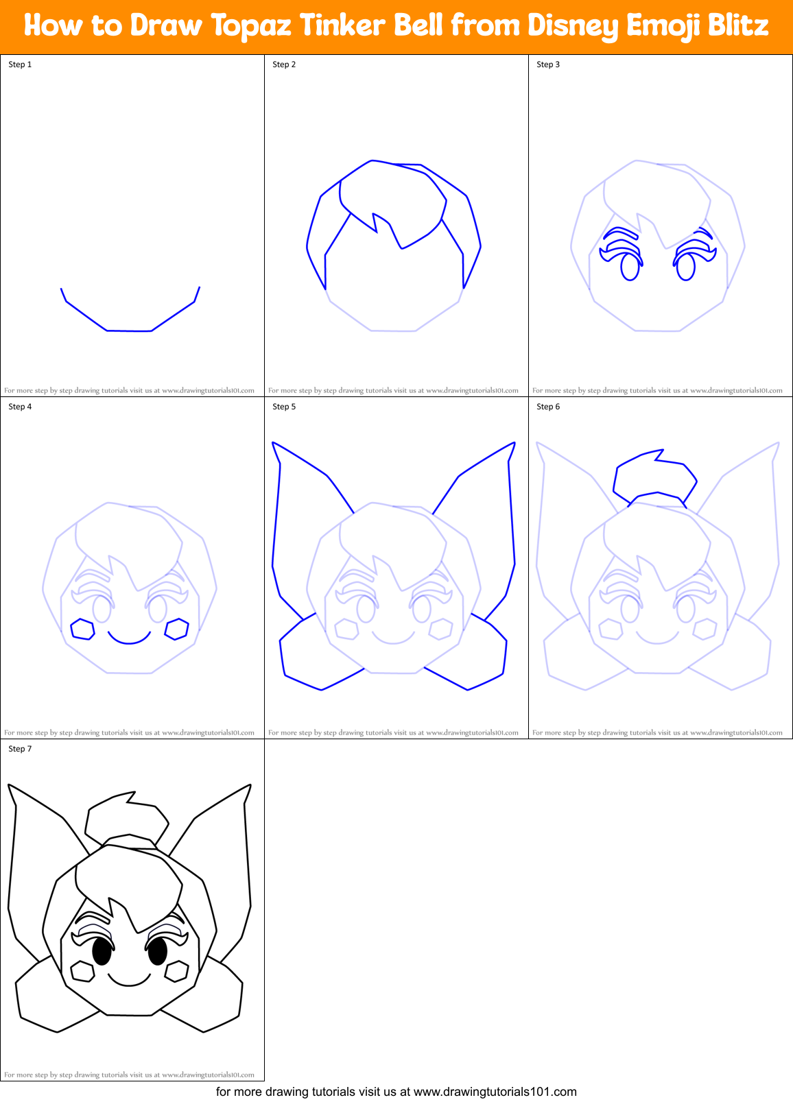 How to Draw Topaz Tinker Bell from Disney Emoji Blitz Printable Step by Step