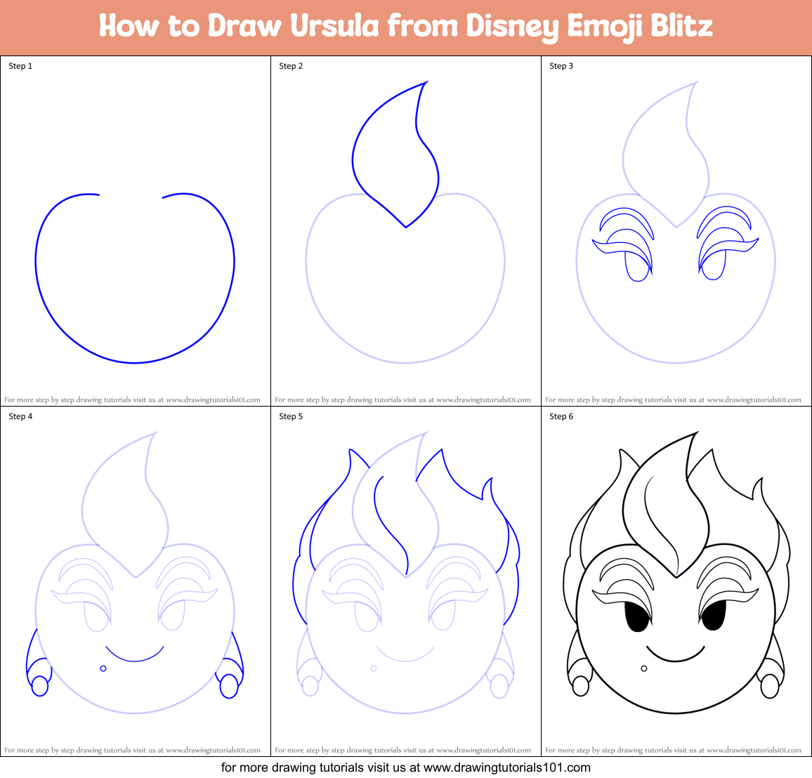 How to Draw Ursula from Disney Emoji Blitz Printable Step by Step