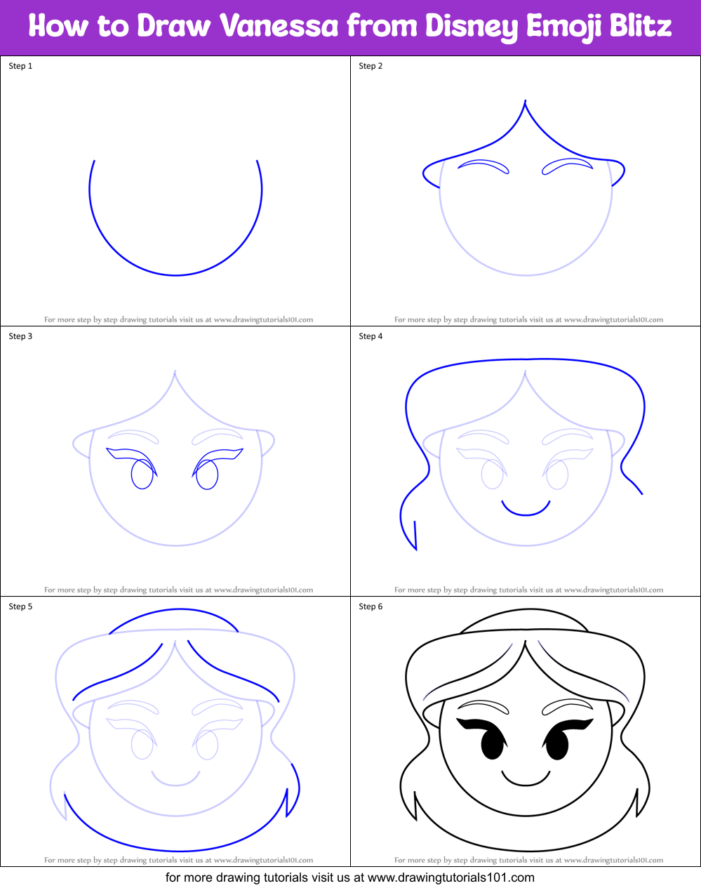 How to Draw Vanessa from Disney Emoji Blitz Printable Step by Step