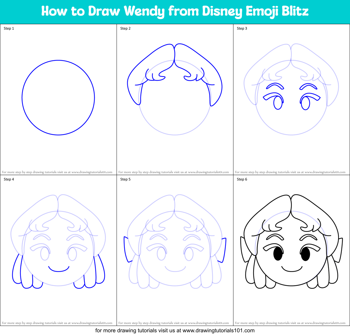 How to Draw Wendy from Disney Emoji Blitz Printable Step by Step
