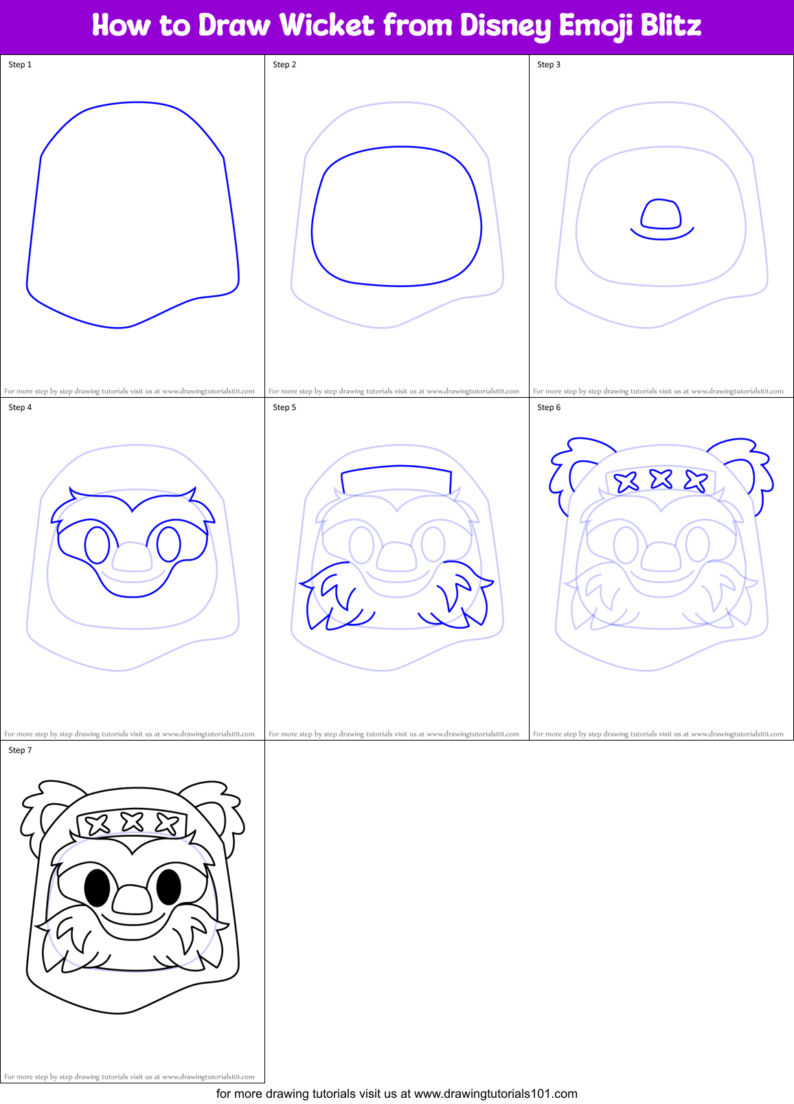 How to Draw Wicket from Disney Emoji Blitz Printable Step by Step