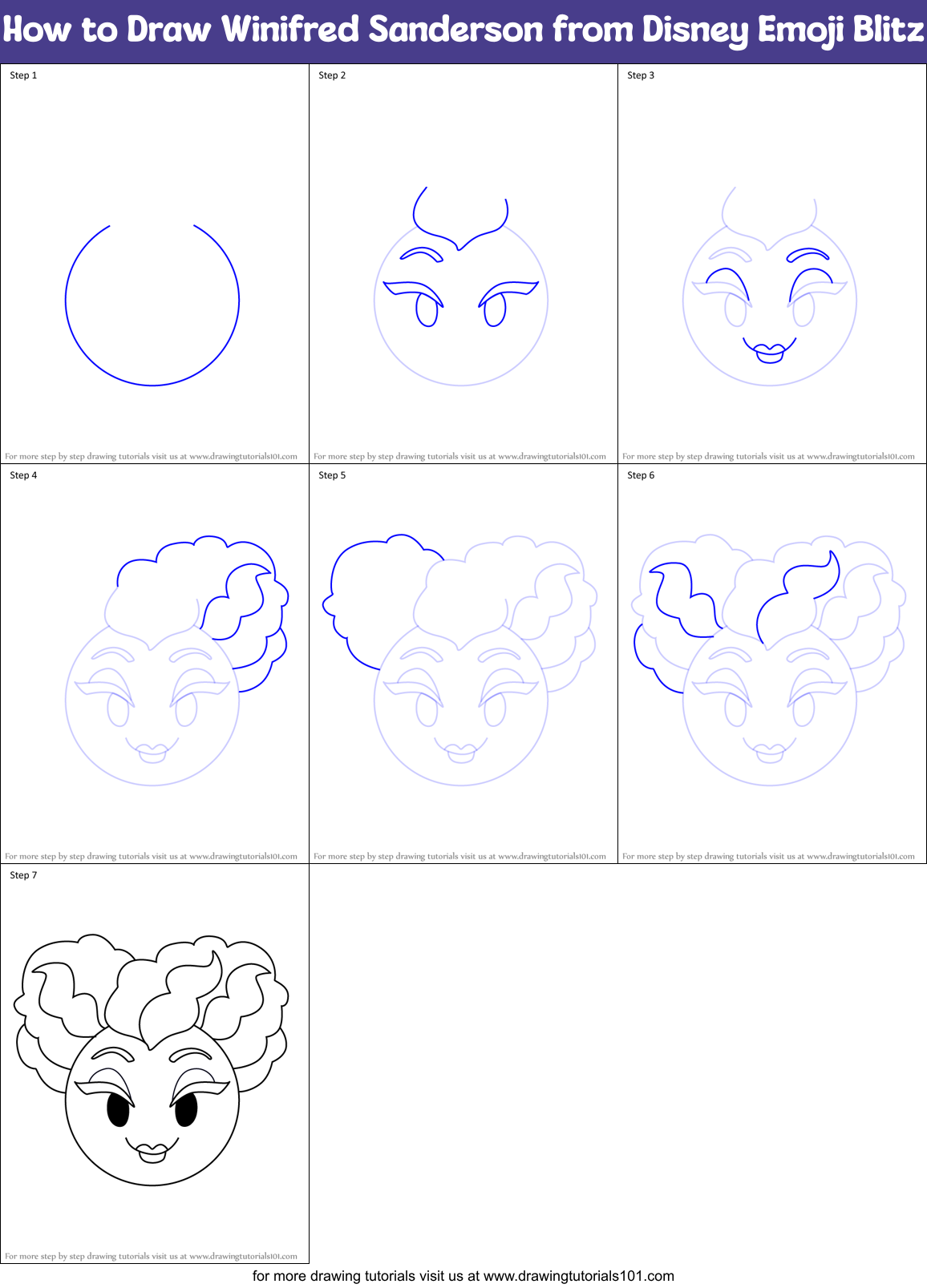 How to Draw Winifred Sanderson from Disney Emoji Blitz Printable Step by Step