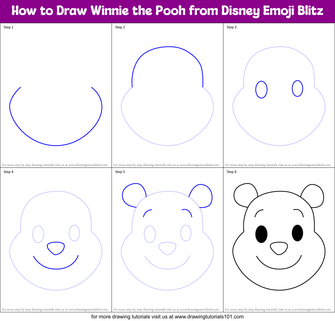 How to Draw Winnie the Pooh from Disney Emoji Blitz Printable Step by Step