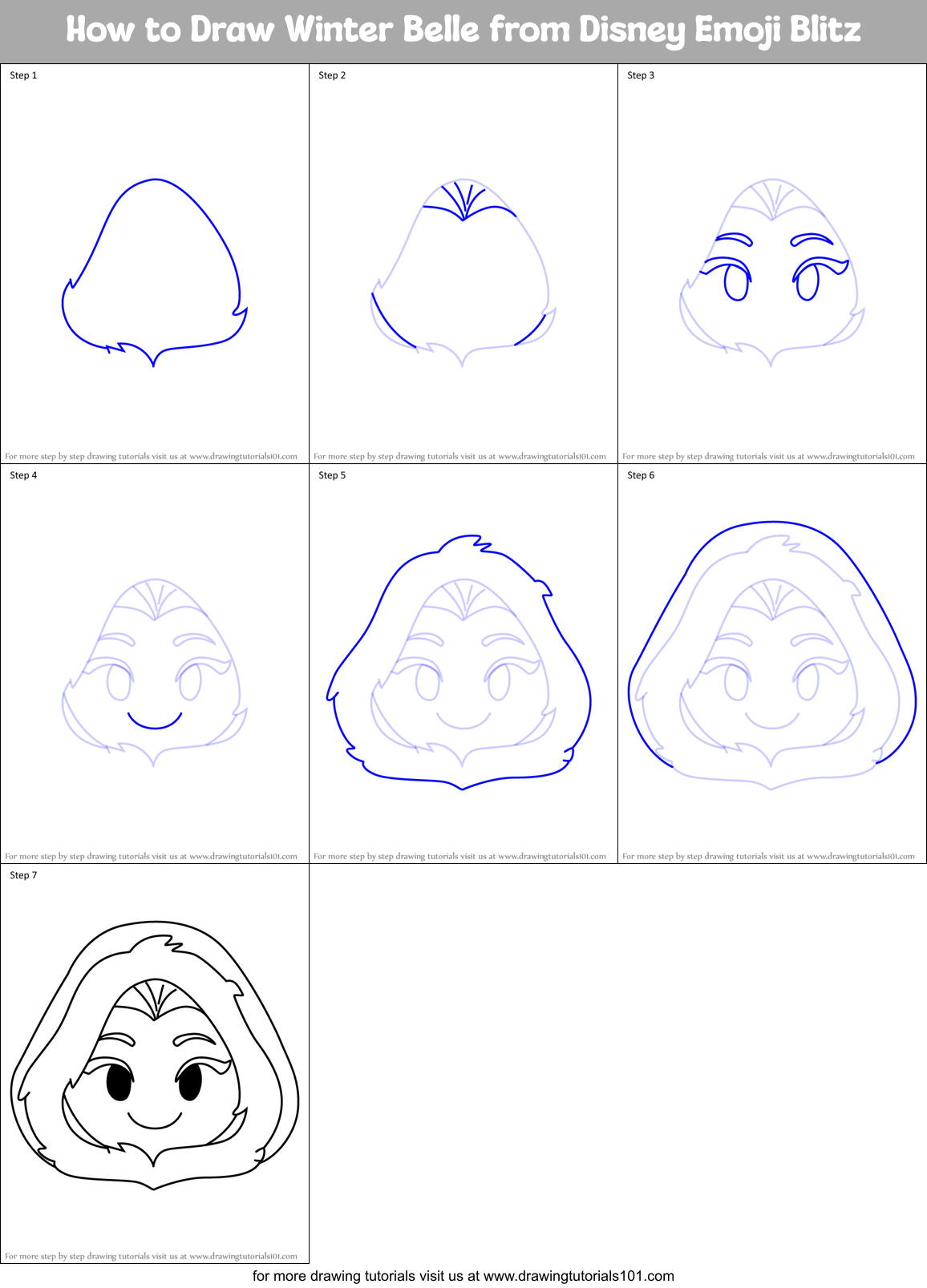 How to Draw Winter Belle from Disney Emoji Blitz Printable Step by Step