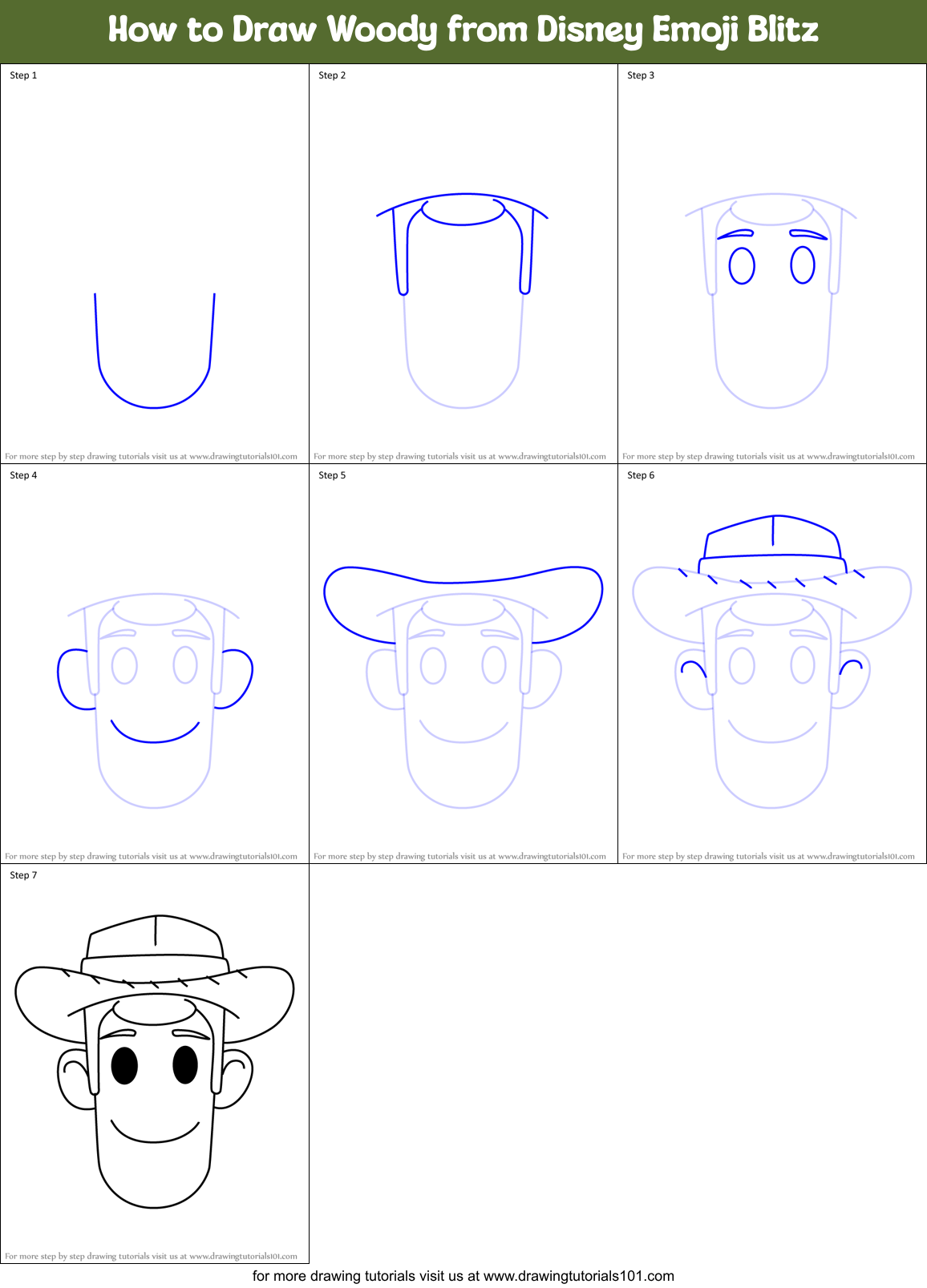 How to Draw Woody from Disney Emoji Blitz Printable Step by Step