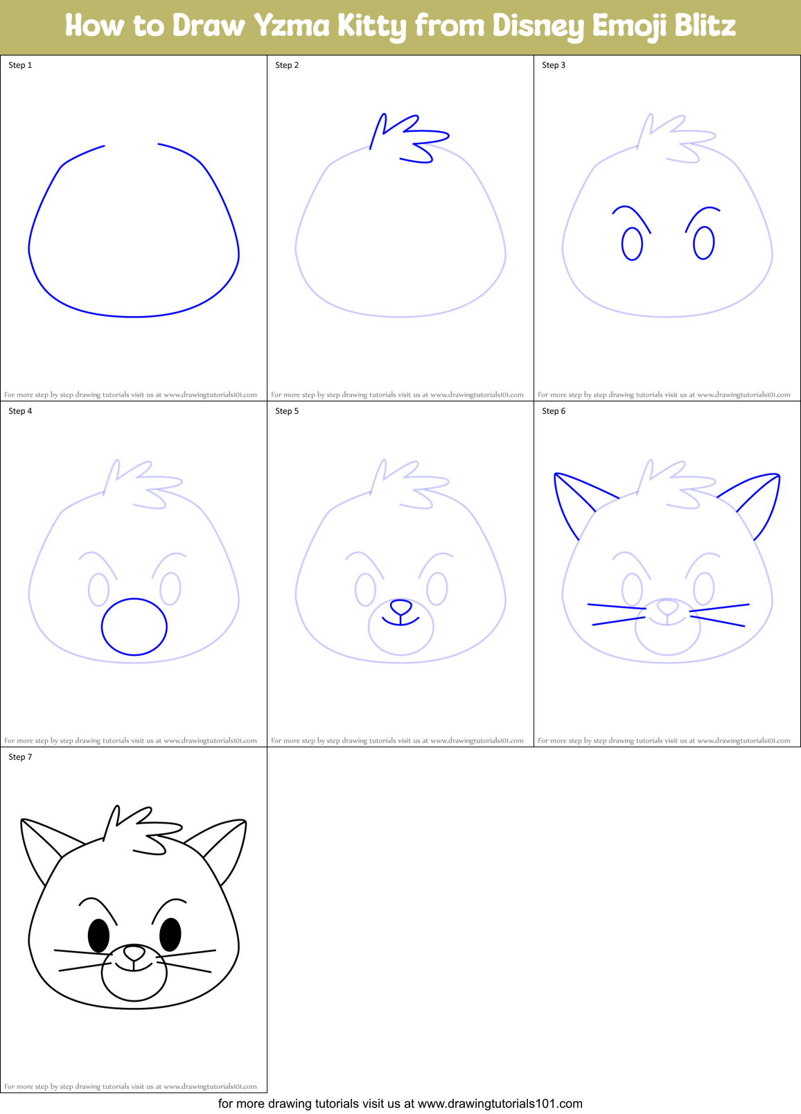 How to Draw Yzma Kitty from Disney Emoji Blitz Printable Step by Step