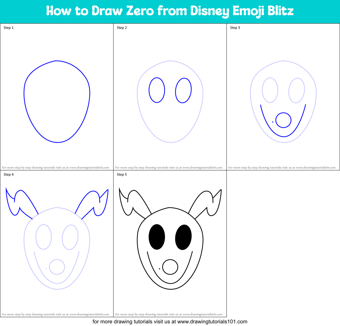 How to Draw Zero from Disney Emoji Blitz Printable Step by Step
