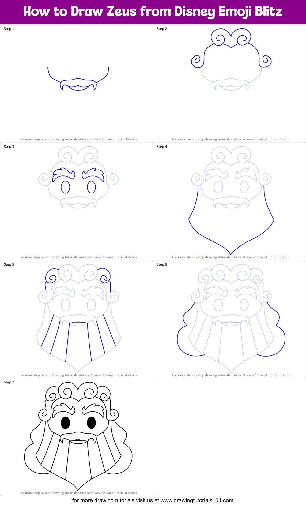 How to Draw Zeus from Disney Emoji Blitz Printable Step by Step
