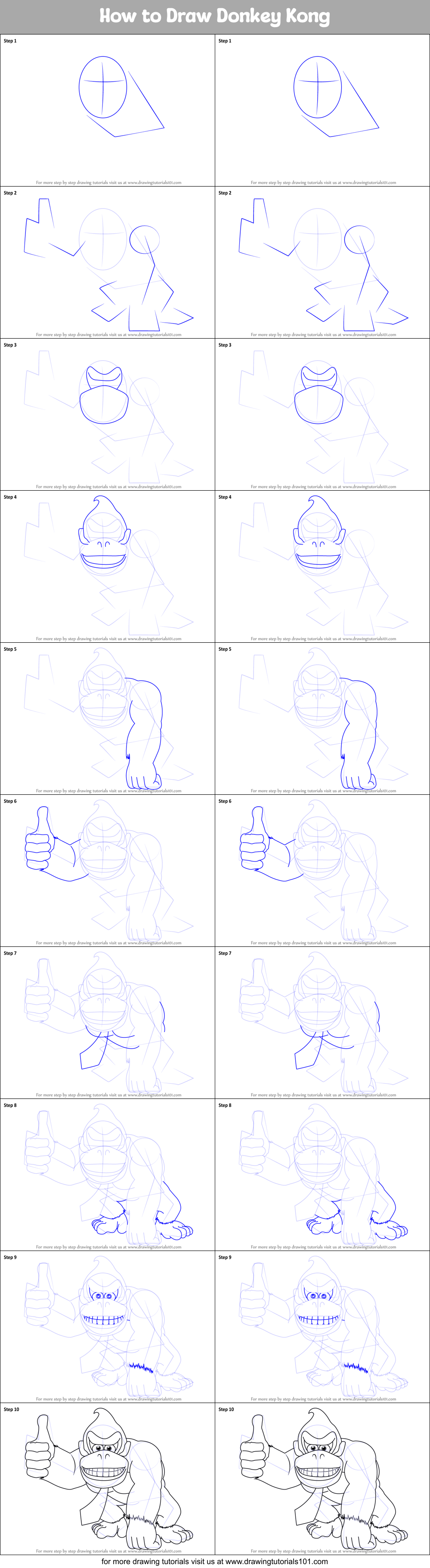 How to Draw Donkey Kong Printable Step by Step