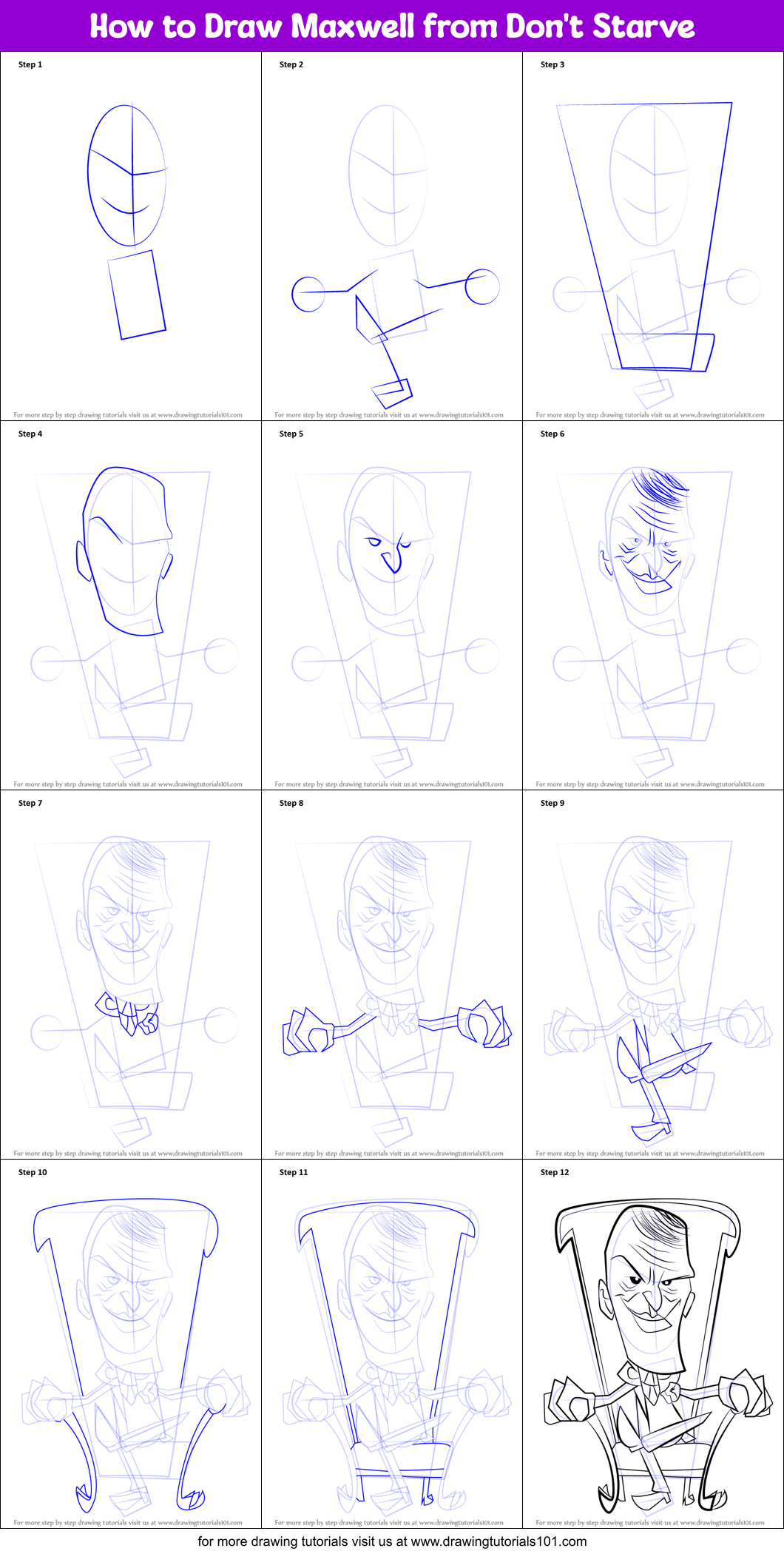 How to Draw Maxwell from Don't Starve Printable Step by Step