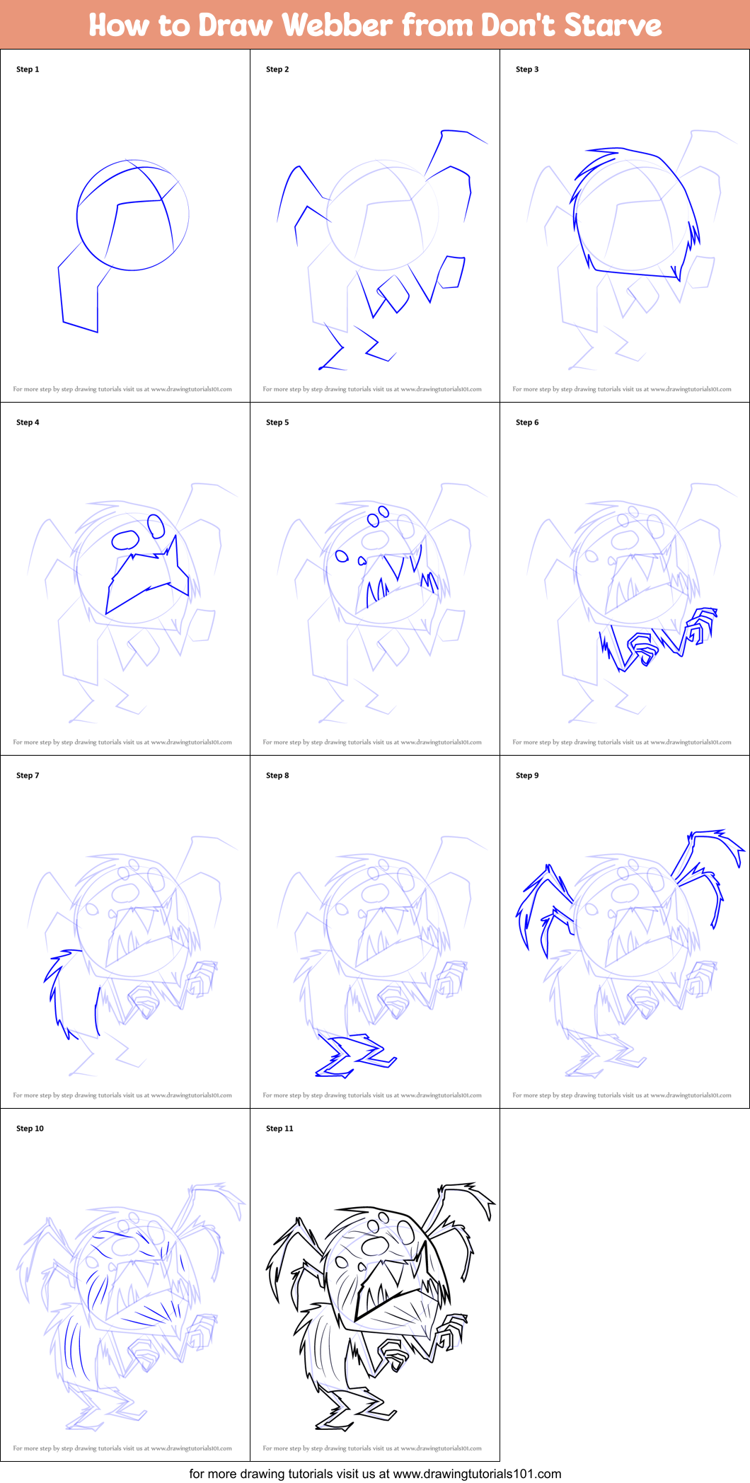 How to Draw Webber from Don't Starve Printable Step by Step