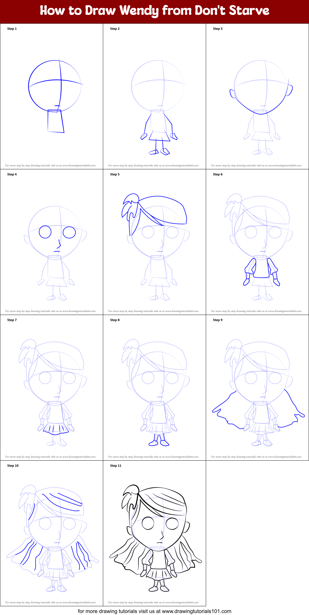 How to Draw Wendy from Don't Starve Printable Step by Step