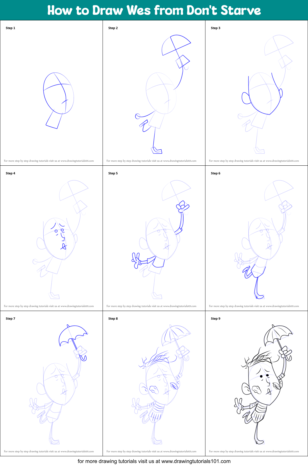 How to Draw Wes from Don't Starve Printable Step by Step