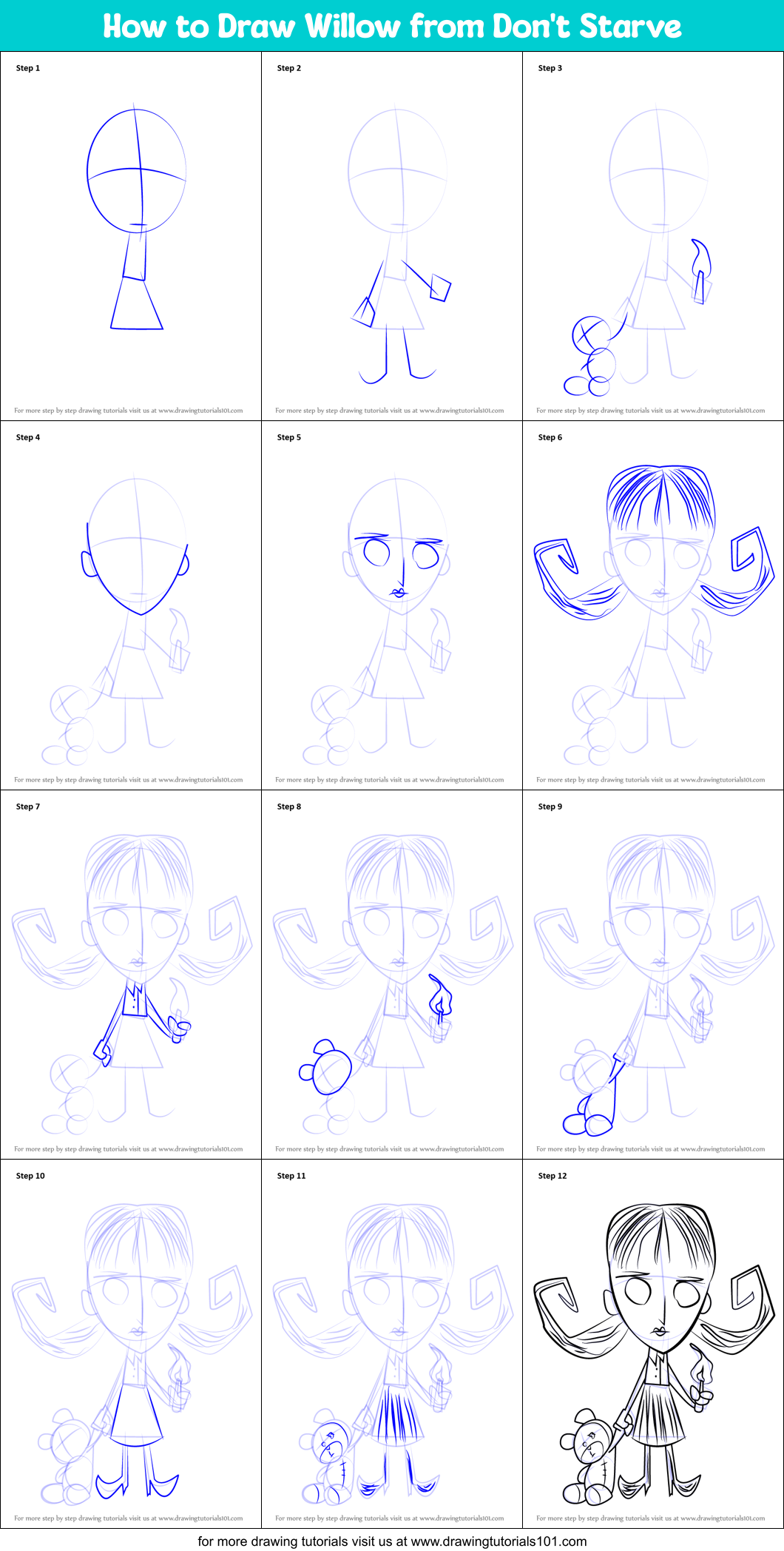 How to Draw Willow from Don't Starve Printable Step by Step