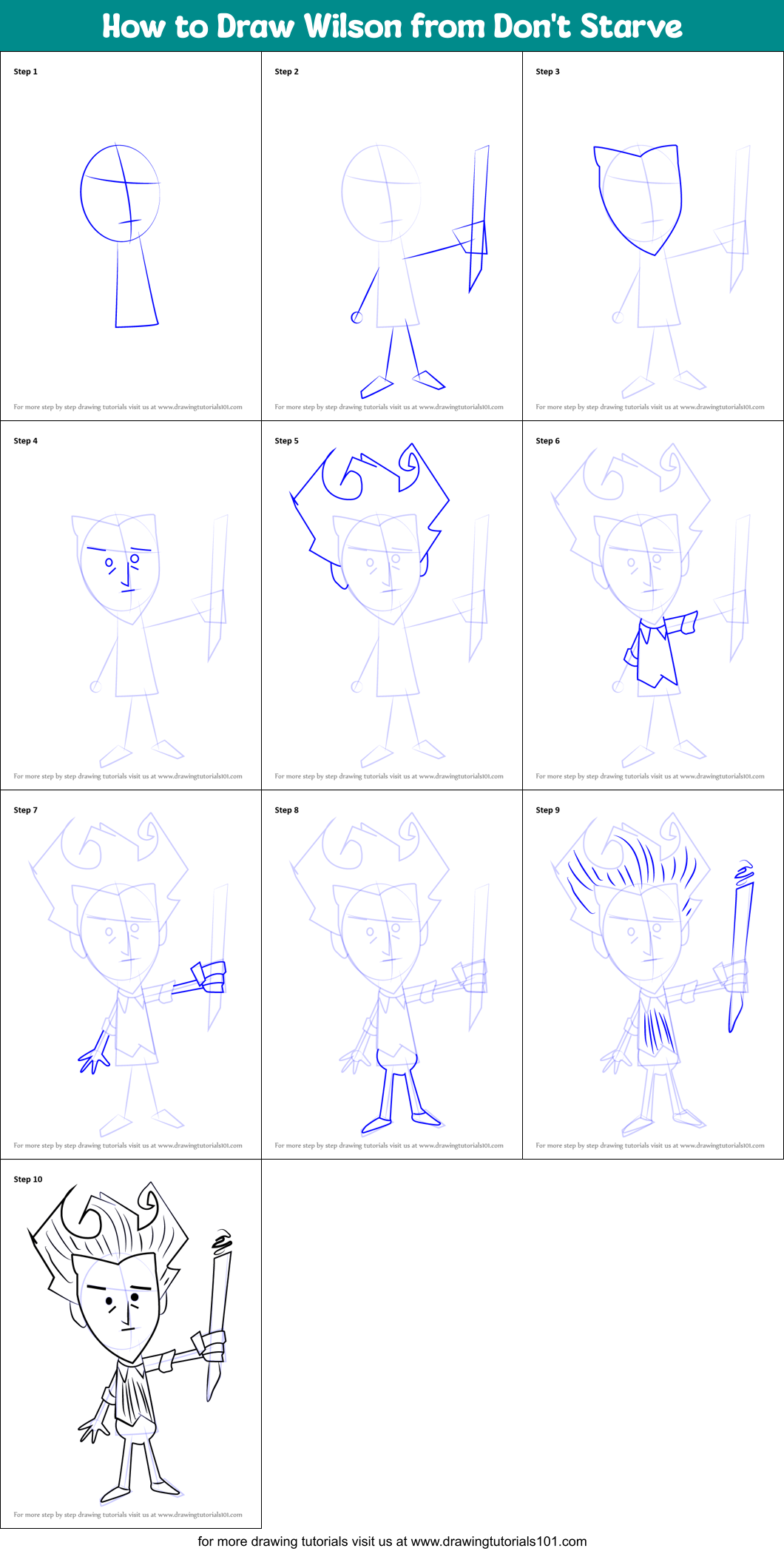 How to Draw Wilson from Don't Starve Printable Step by Step