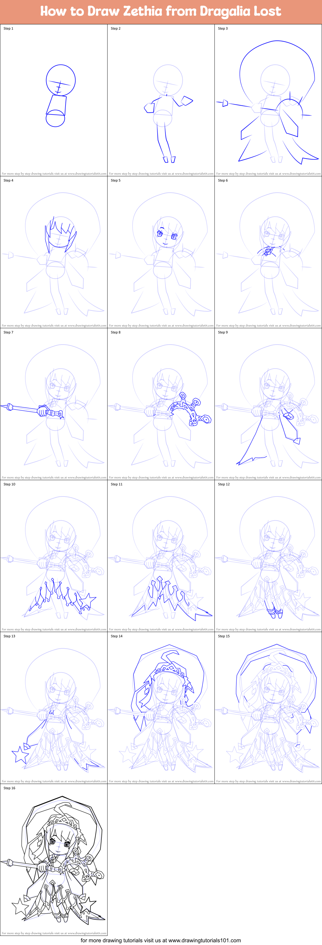 How to Draw Zethia from Dragalia Lost Printable Step by Step